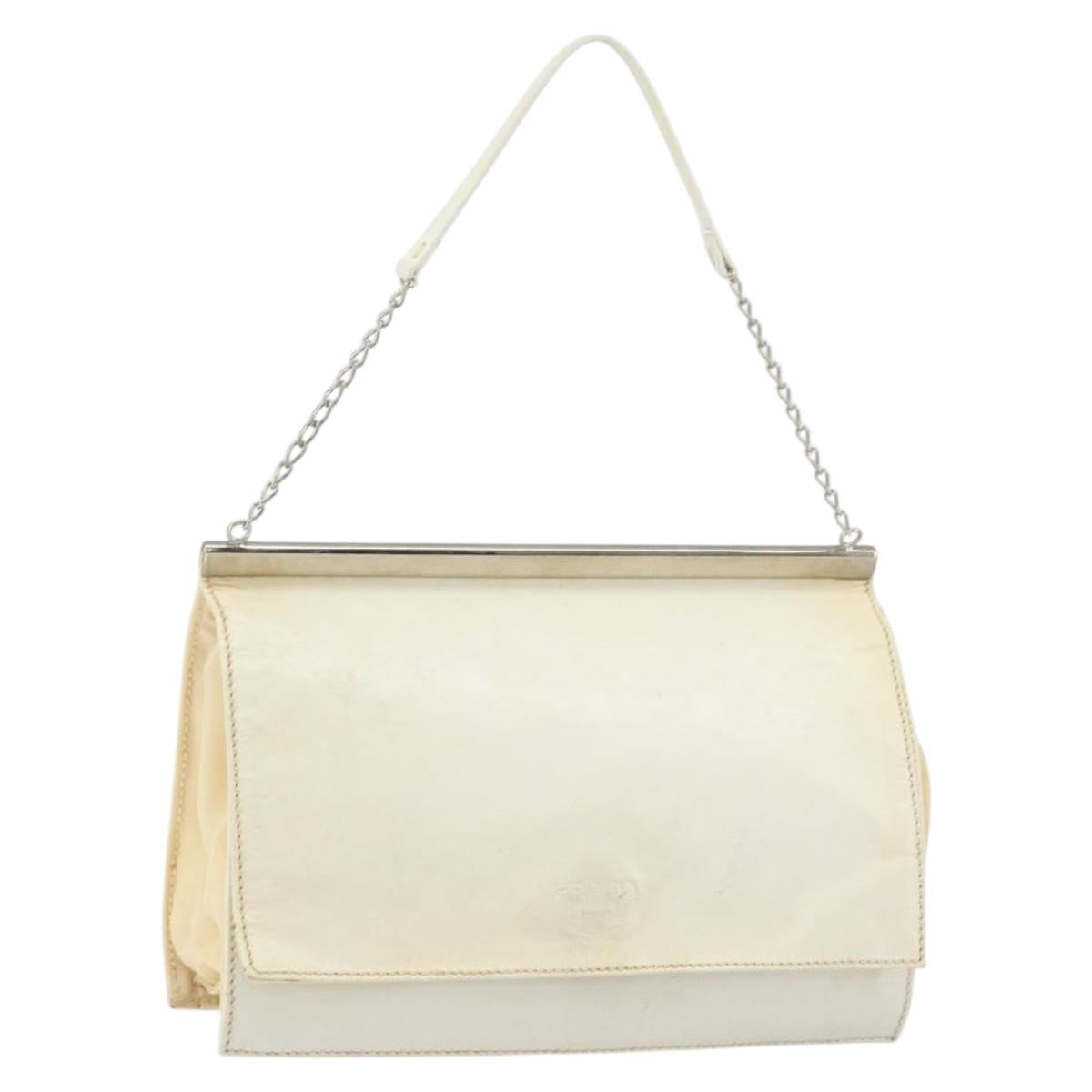 PRADA Chain Shoulder Bag Leather White Auth 151883