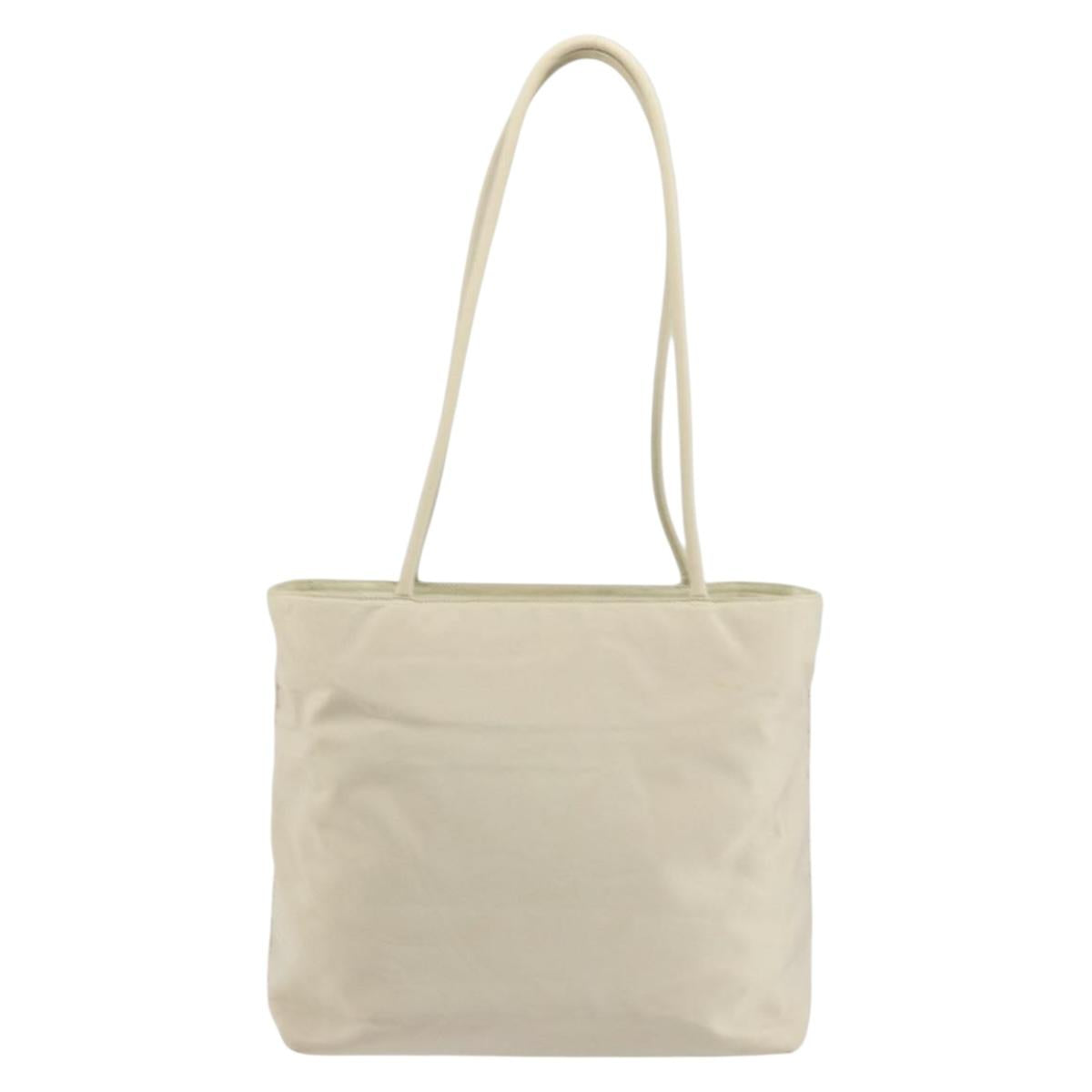 PRADA Tote Bag Nylon White Silver Auth 151884