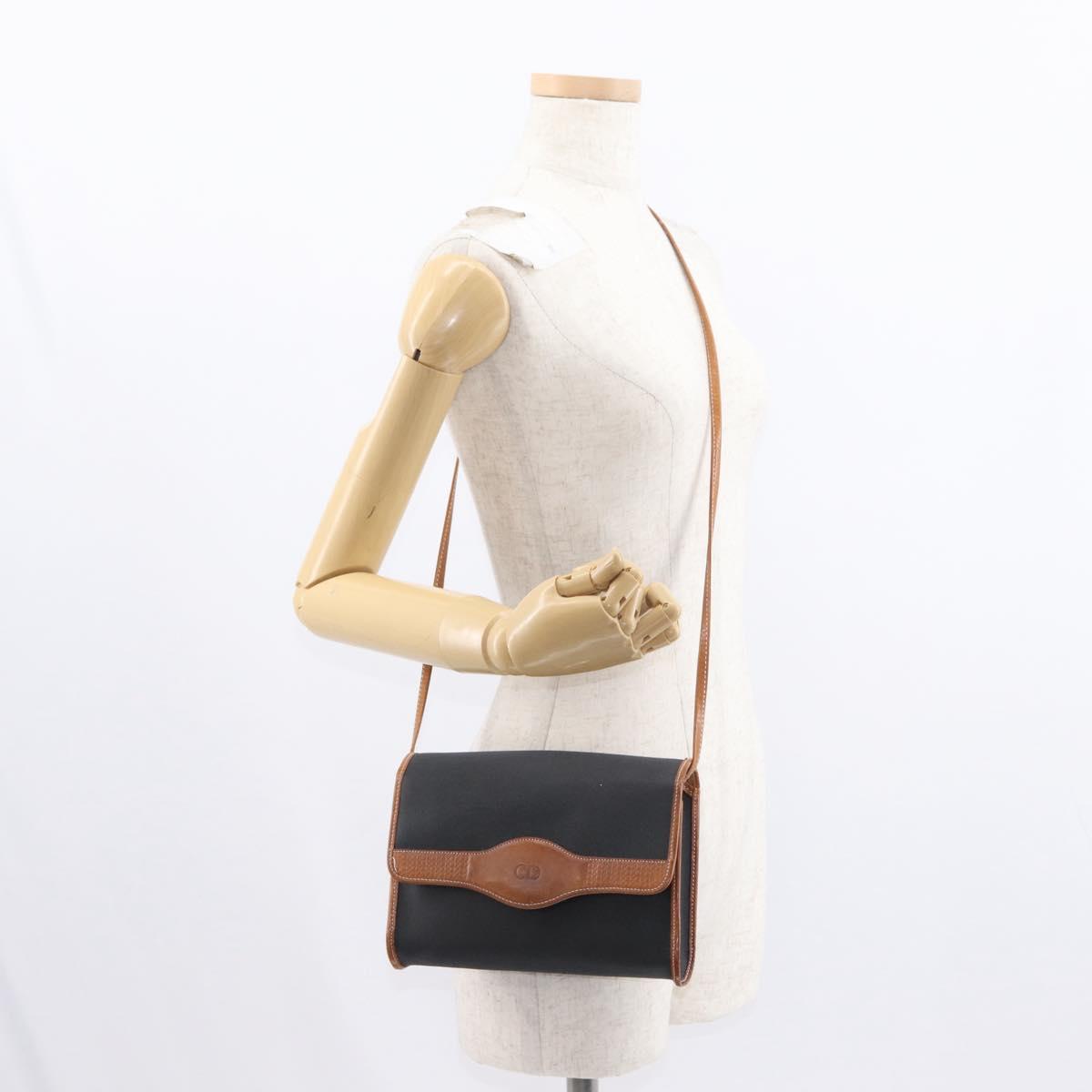 Christian Dior Shoulder Bag Nylon Black Gold Auth 151885