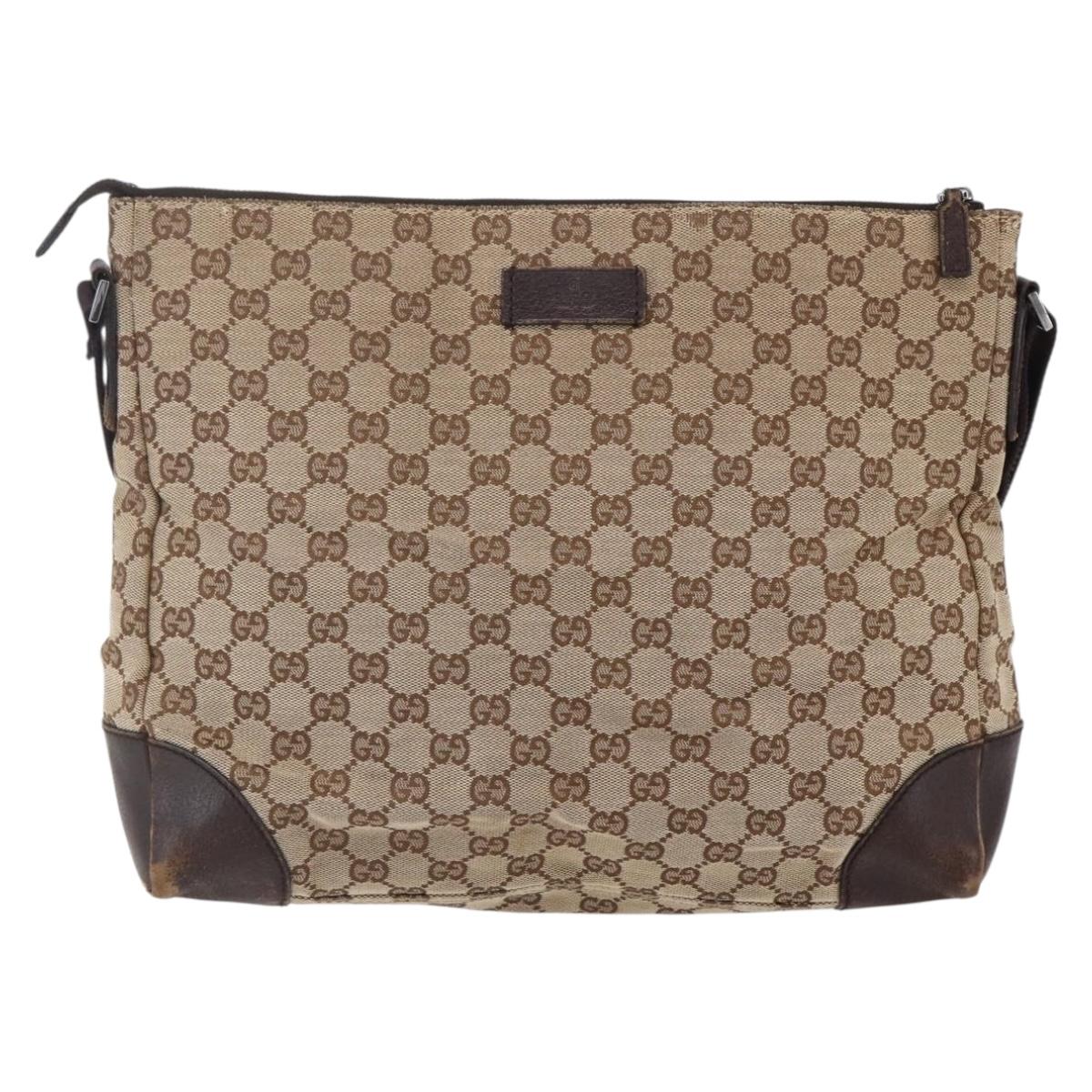 GUCCI GG Canvas Shoulder Bag Beige Silver 110054 Auth 151886