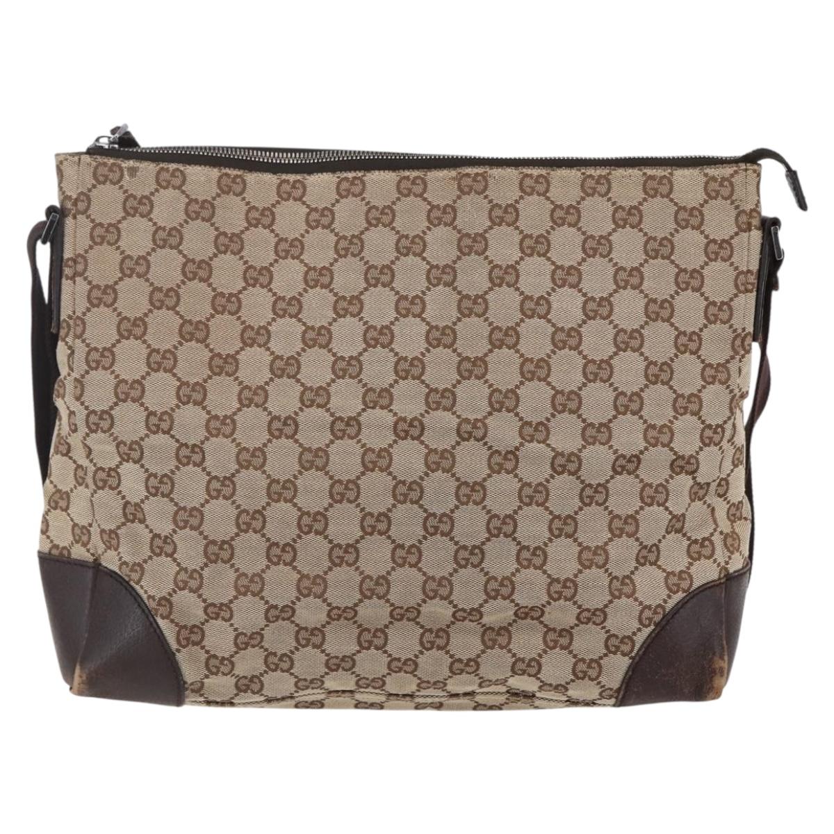 GUCCI GG Canvas Shoulder Bag Beige Silver 110054 Auth 151886