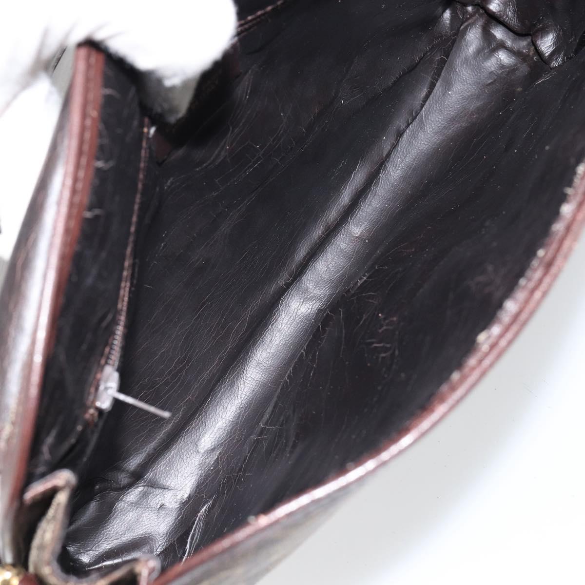 CELINE C Sulky Shoulder Bag Canvas Leather Brown Gold Auth 151887