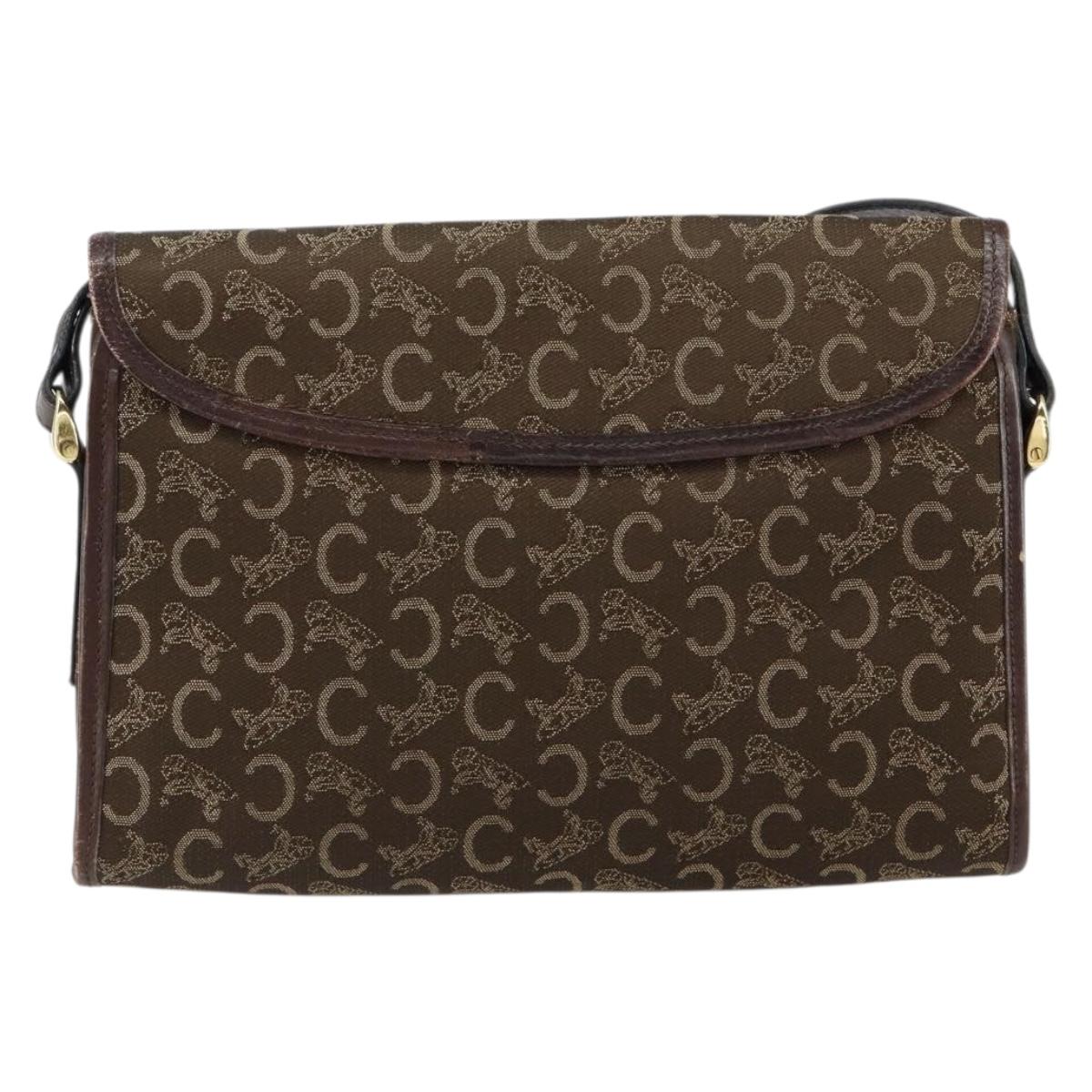 CELINE C Sulky Shoulder Bag Canvas Leather Brown Gold Auth 151887