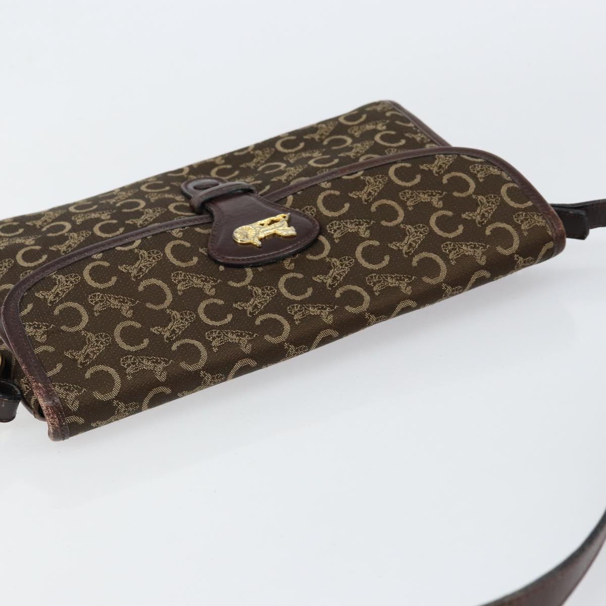 CELINE C Sulky Shoulder Bag Canvas Leather Brown Gold Auth 151887