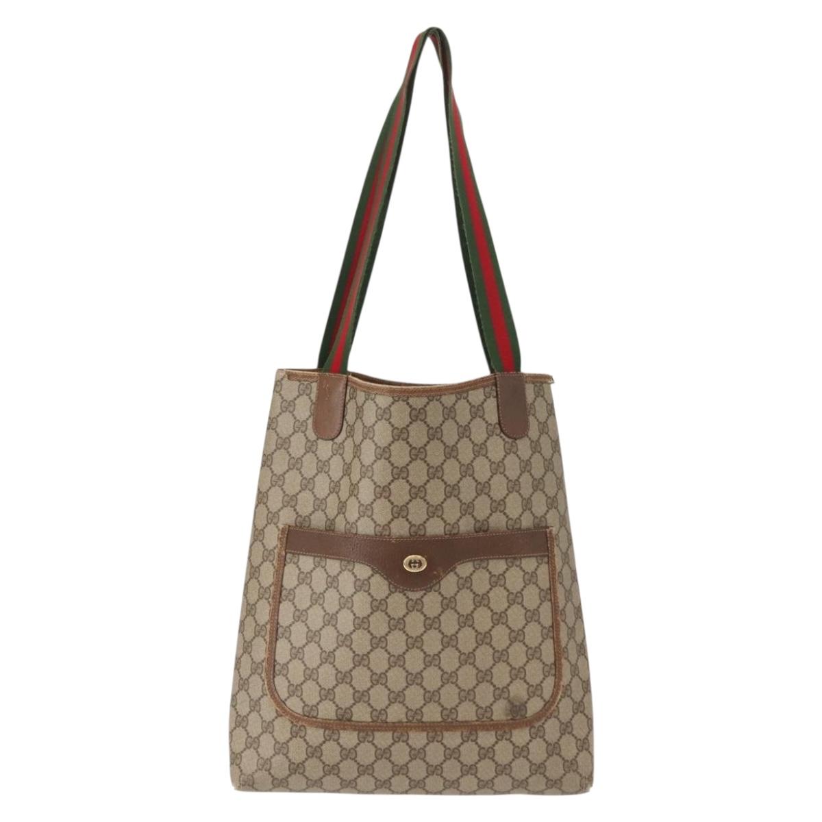GUCCI GG Supreme Web Sherry Line Tote Bag PVC Beige Red 40 02 003 Auth 151889
