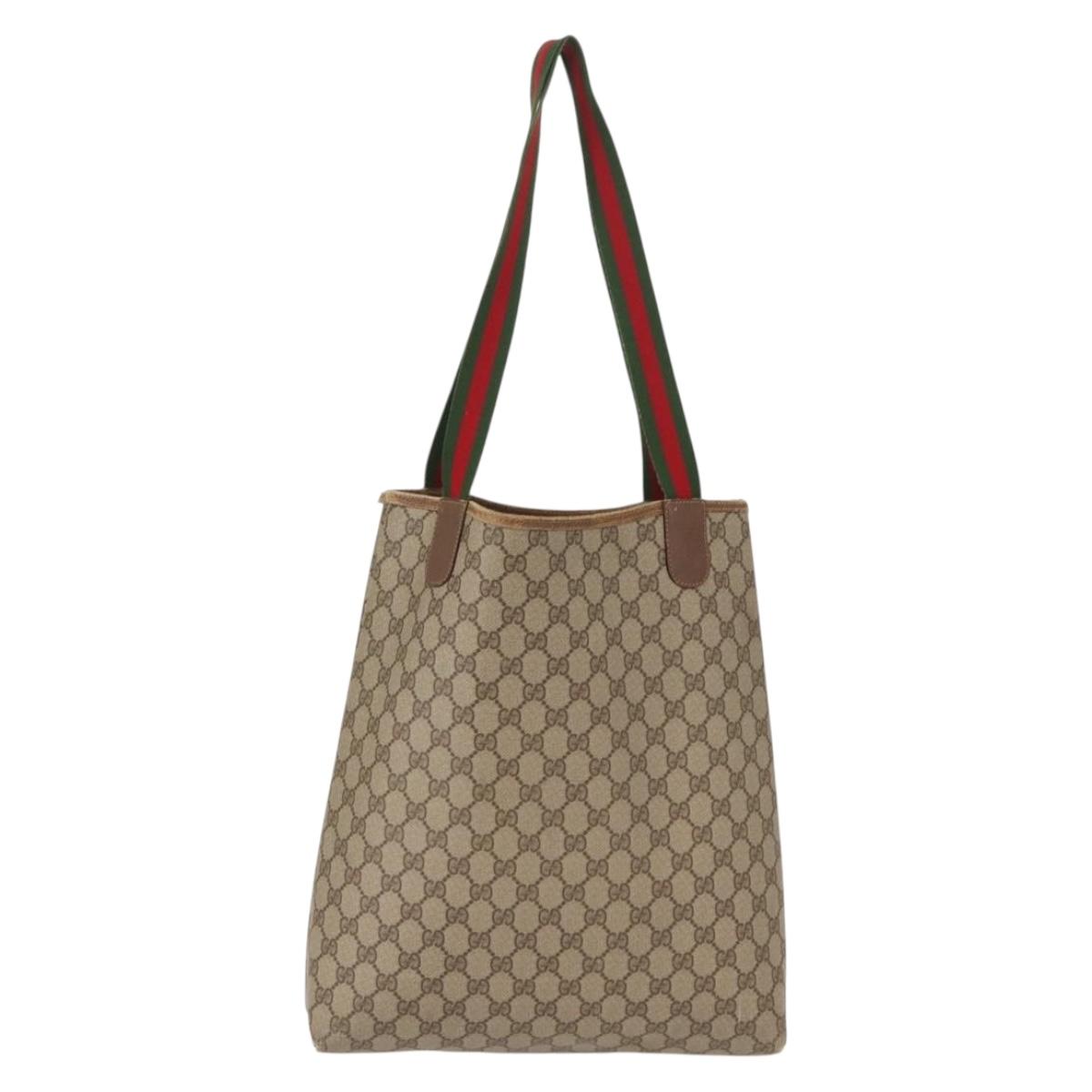 GUCCI GG Supreme Web Sherry Line Tote Bag PVC Beige Red 40 02 003 Auth 151889