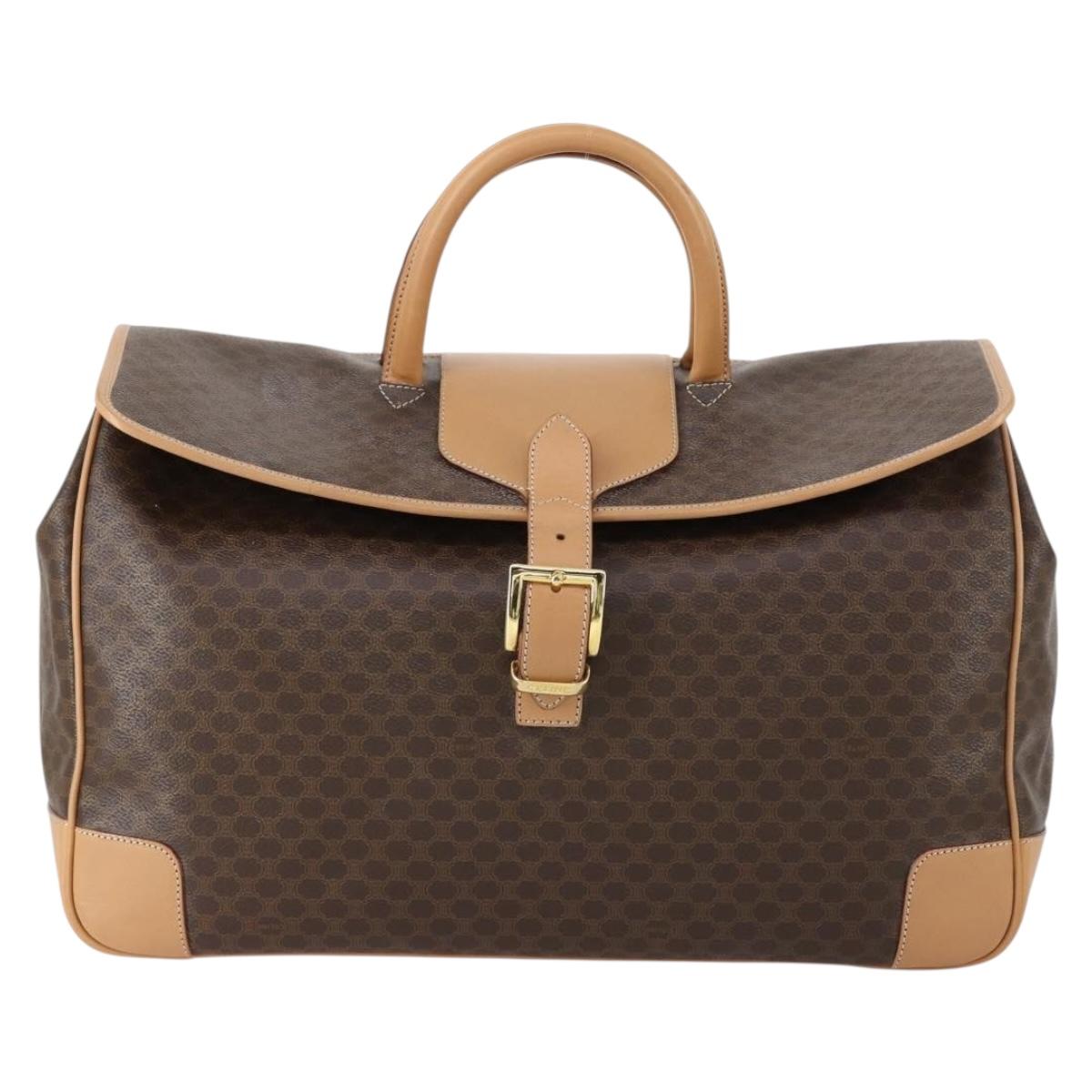 CELINE Macadam Canvas Boston Bag PVC Brown Gold Auth 151895