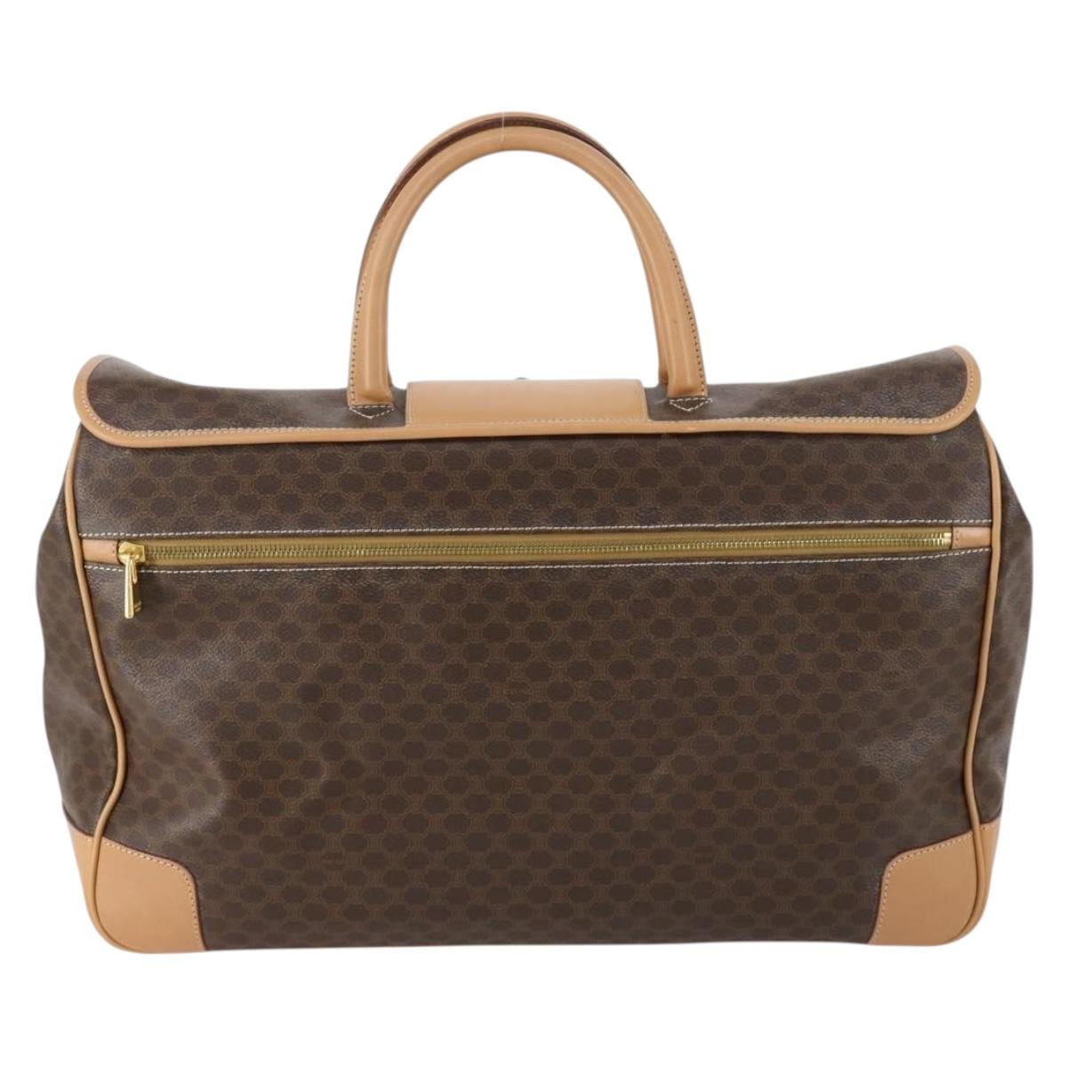 CELINE Macadam Canvas Boston Bag PVC Brown Gold Auth 151895