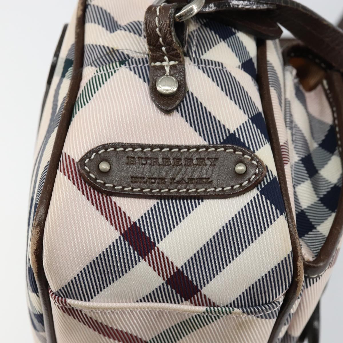 BURBERRY Nova Check Blue Label Shoulder Bag Nylon Beige Silver Auth 151897