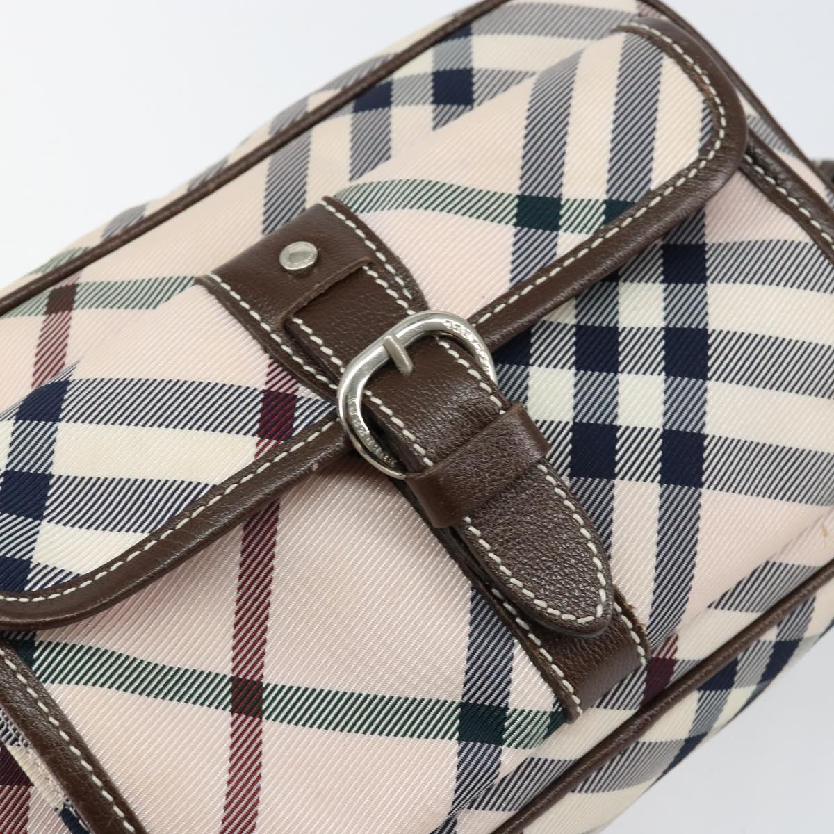 BURBERRY Nova Check Blue Label Shoulder Bag Nylon Beige Silver Auth 151897