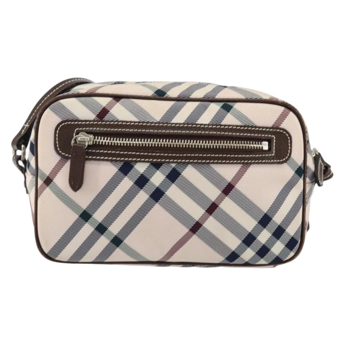 BURBERRY Nova Check Blue Label Shoulder Bag Nylon Beige Silver Auth 151897