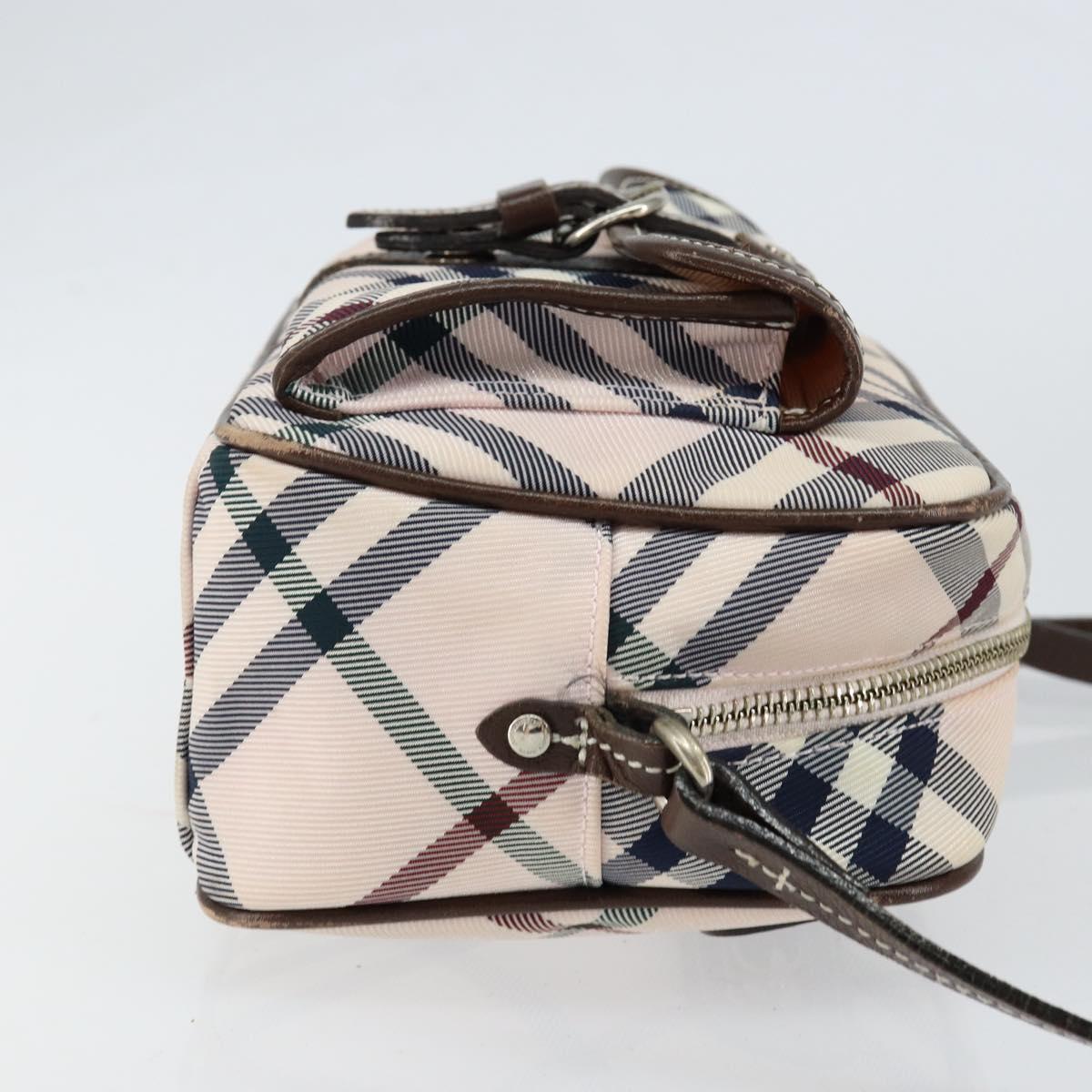 BURBERRY Nova Check Blue Label Shoulder Bag Nylon Beige Silver Auth 151897
