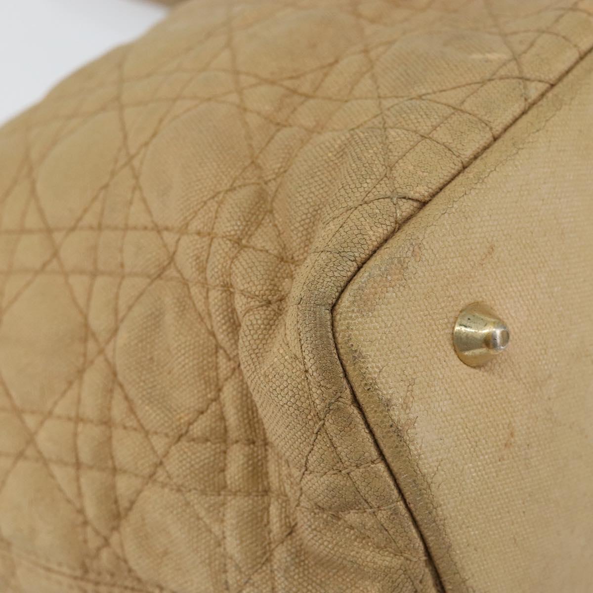 Christian Dior Canage Tote Bag Coated Canvas Beige Gold Auth 151899