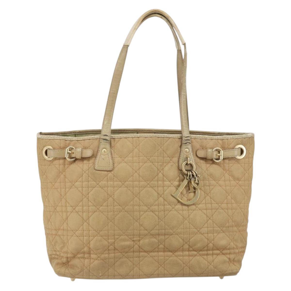 Christian Dior Canage Tote Bag Coated Canvas Beige Gold Auth 151899