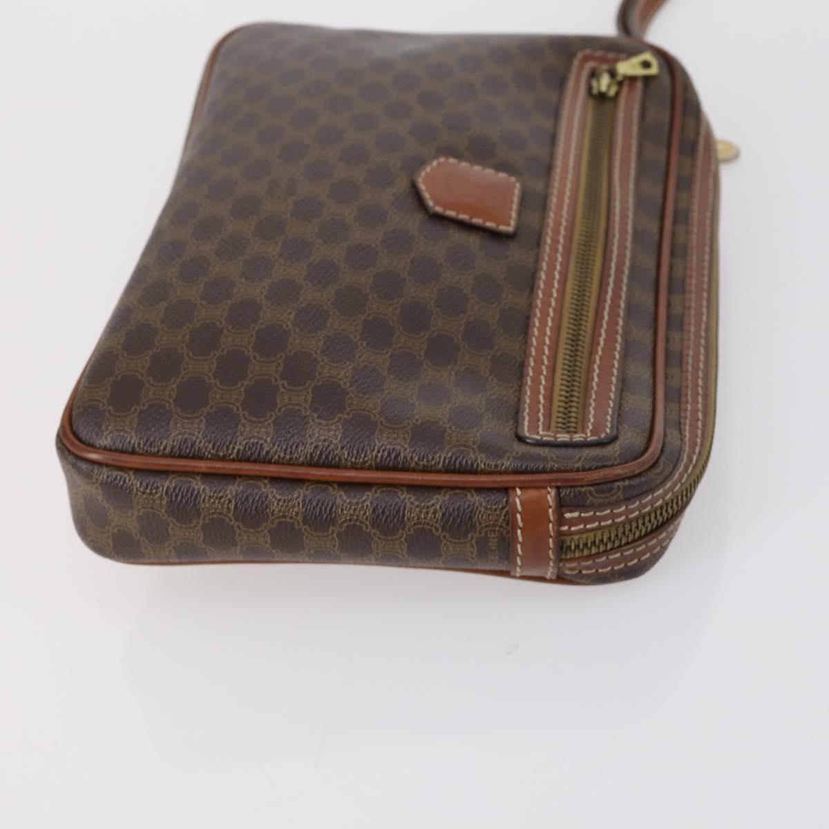 CELINE Macadam Canvas Clutch Bag PVC Leather 3 Set Brown Beige Auth 151904