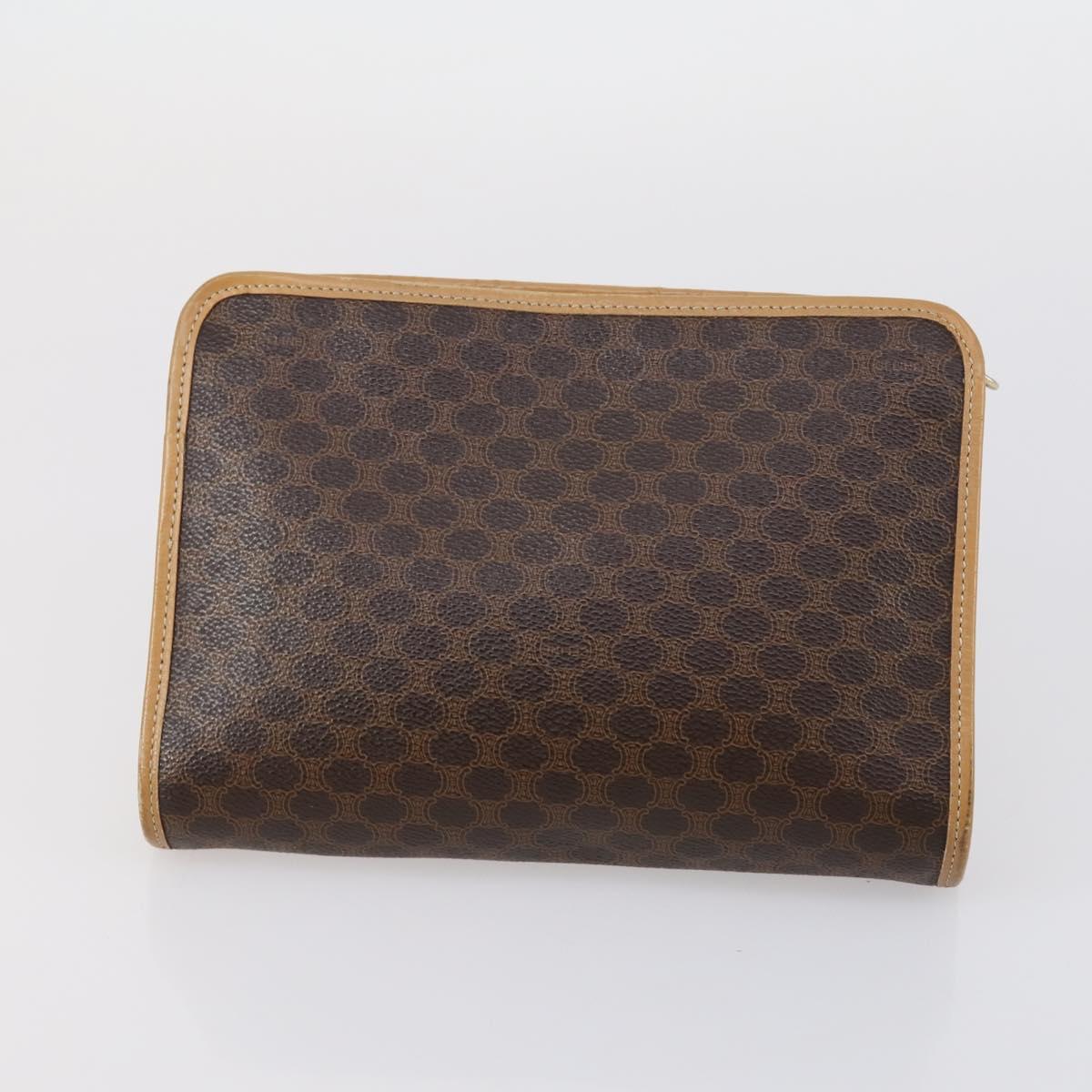 CELINE Macadam Canvas Clutch Bag PVC Leather 3 Set Brown Beige Auth 151904