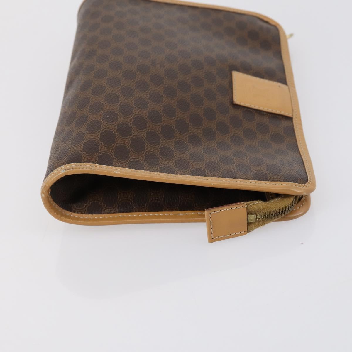 CELINE Macadam Canvas Clutch Bag PVC Leather 3 Set Brown Beige Auth 151904