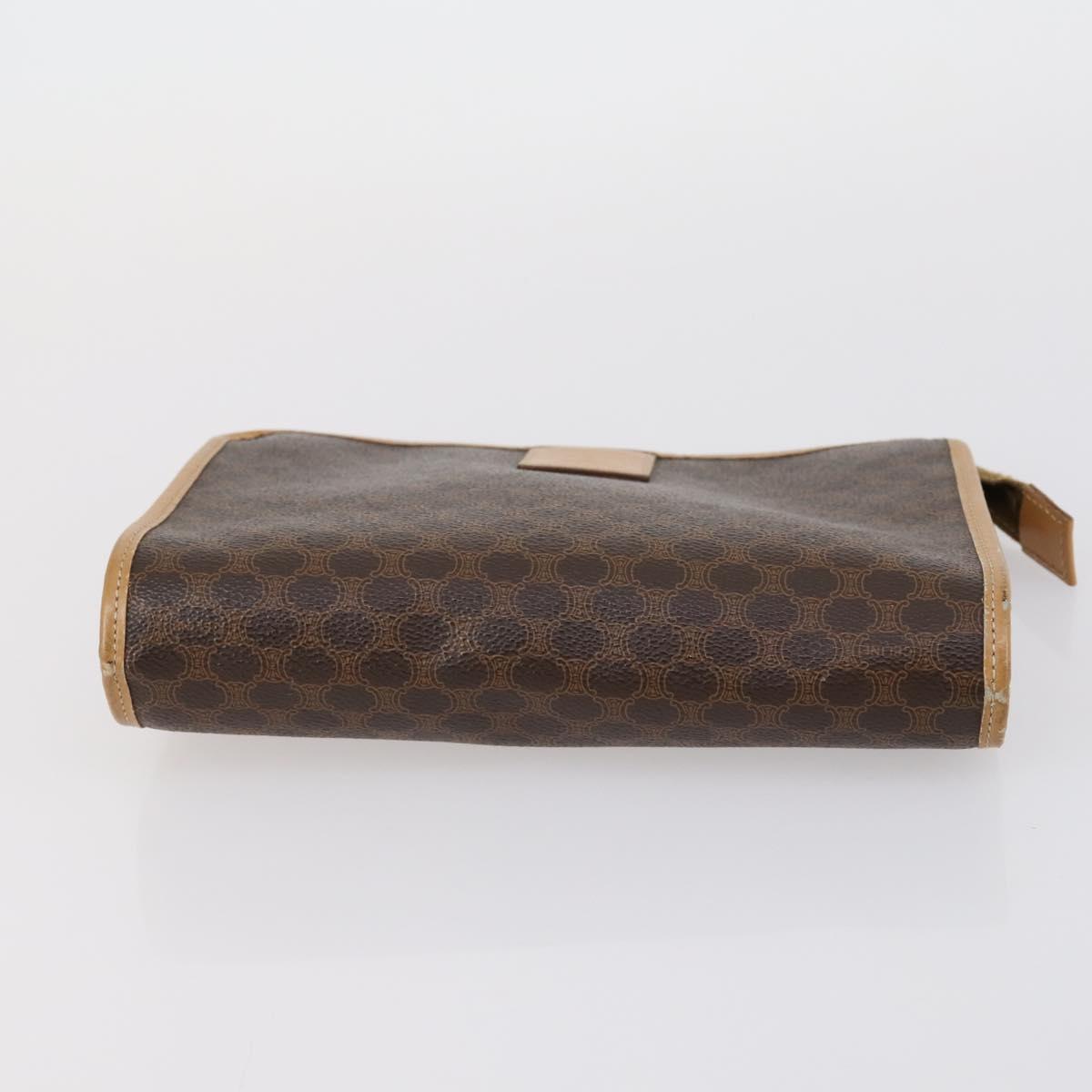 CELINE Macadam Canvas Clutch Bag PVC Leather 3 Set Brown Beige Auth 151904