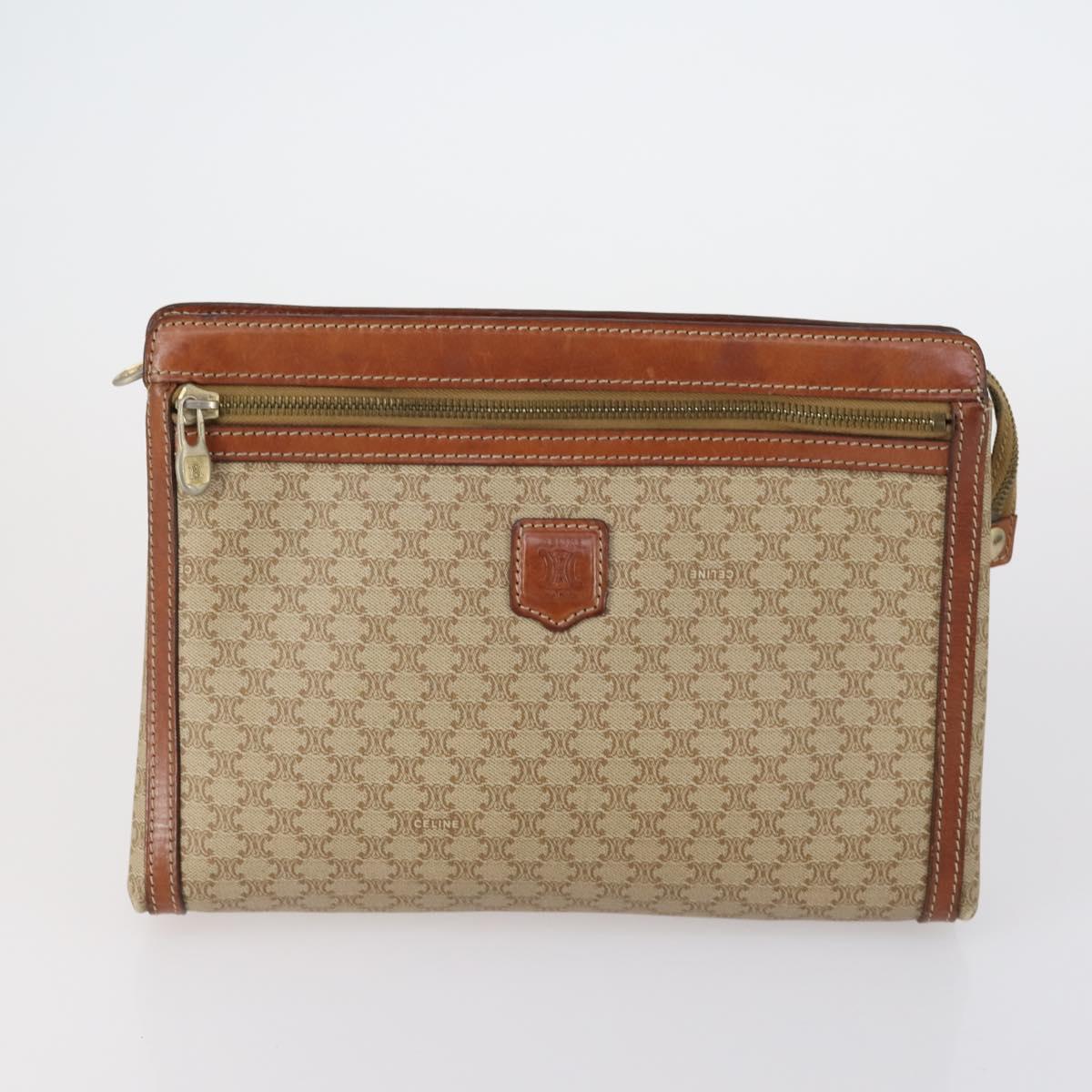CELINE Macadam Canvas Clutch Bag PVC Leather 3 Set Brown Beige Auth 151904