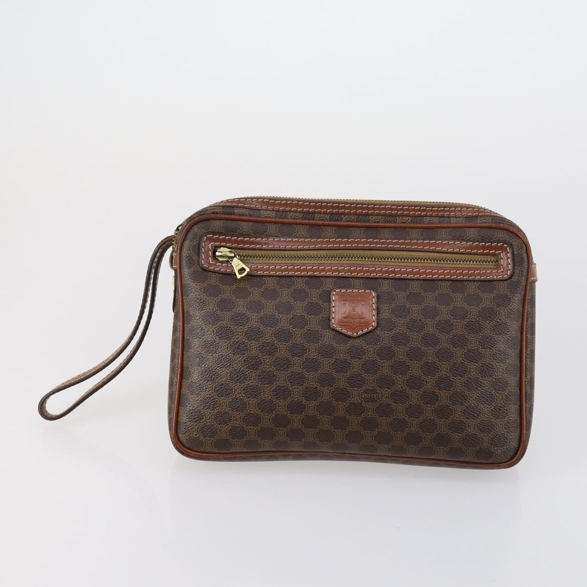 CELINE Macadam Canvas Clutch Bag PVC Leather 3 Set Brown Beige Auth 151904