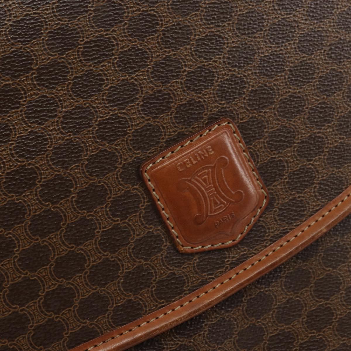 CELINE Macadam Canvas Clutch Bag PVC Leather Brown Gold Auth 151905