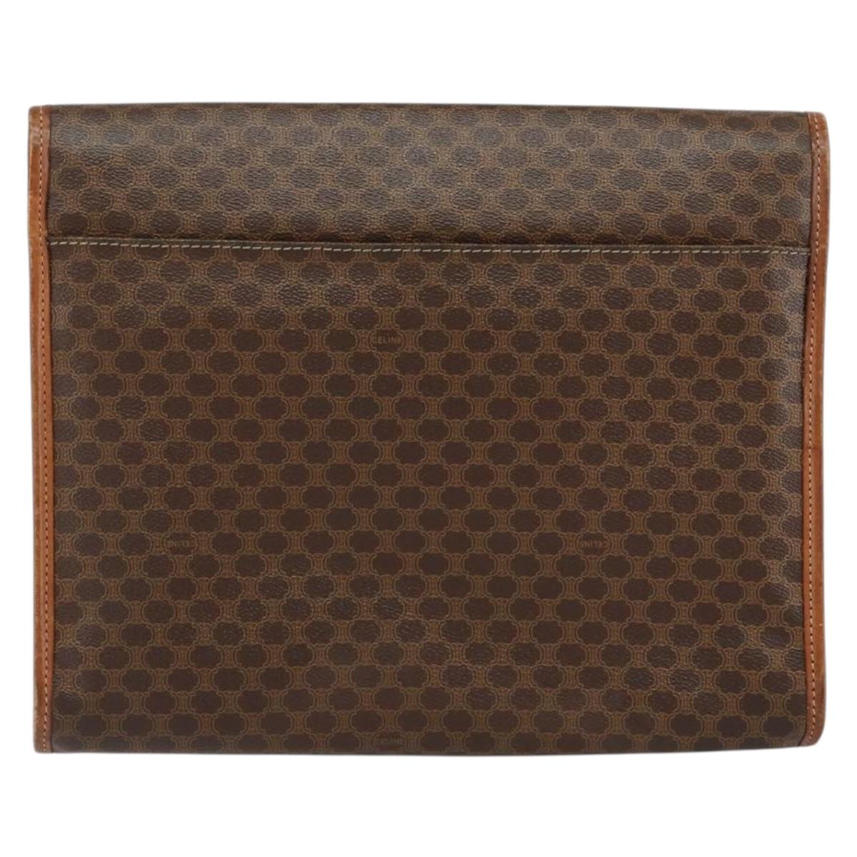 CELINE Macadam Canvas Clutch Bag PVC Leather Brown Gold Auth 151905