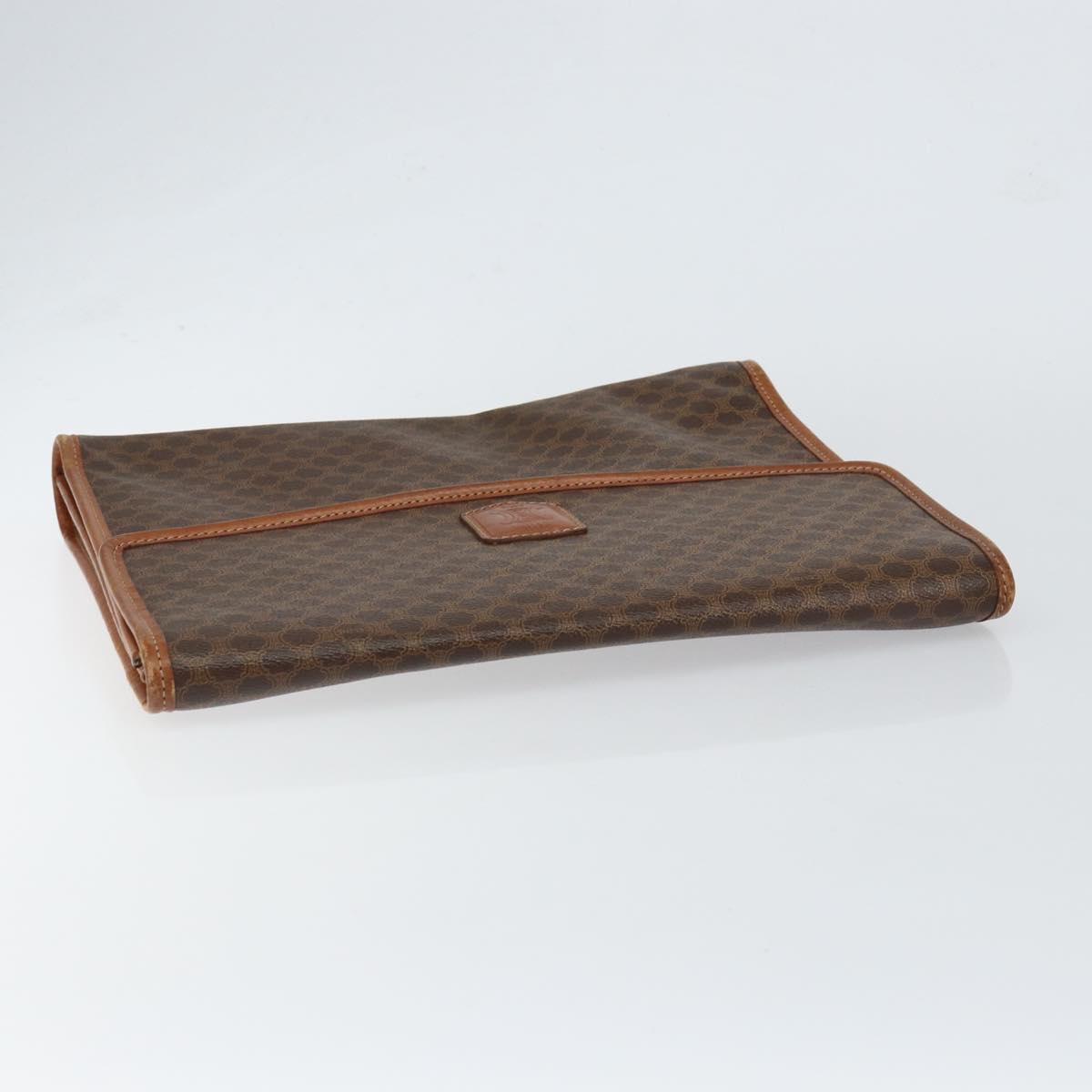 CELINE Macadam Canvas Clutch Bag PVC Leather Brown Gold Auth 151905