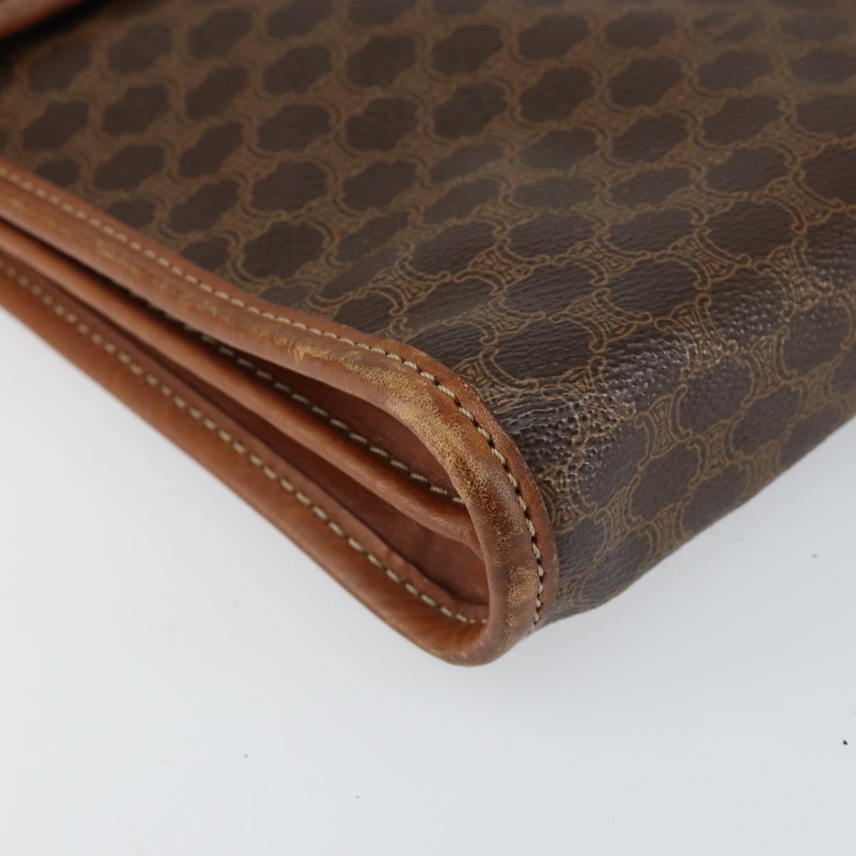 CELINE Macadam Canvas Clutch Bag PVC Leather Brown Gold Auth 151905
