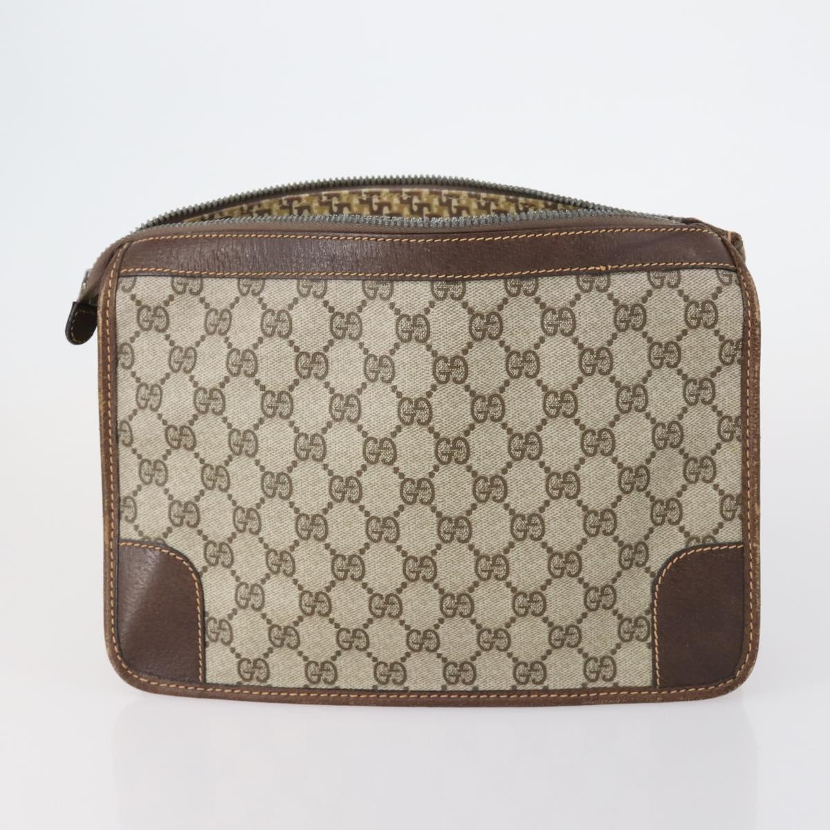 GUCCI GG Supreme Clutch Bag PVC 2 Set Beige Navy Auth 151916