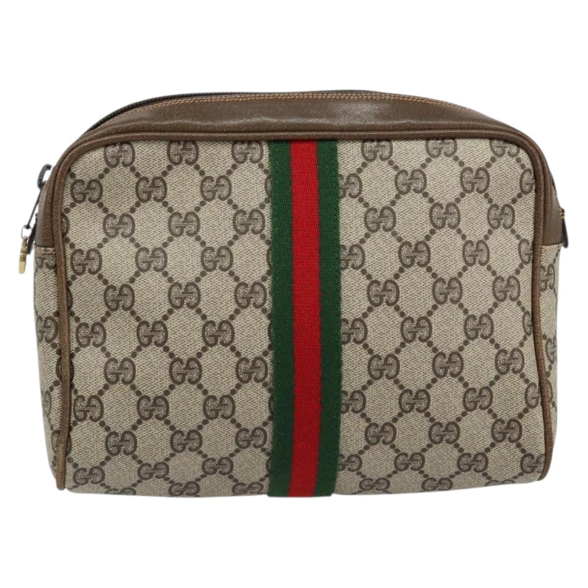 GUCCI GG Supreme Web Sherry Line Clutch Bag PVC Beige Red 27 004 998 Auth 151917