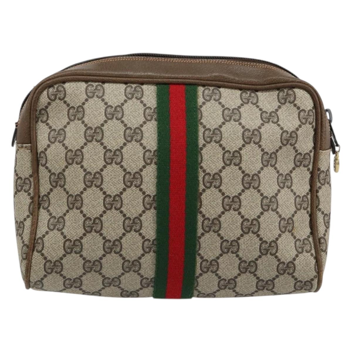 GUCCI GG Supreme Web Sherry Line Clutch Bag PVC Beige Red 27 004 998 Auth 151917