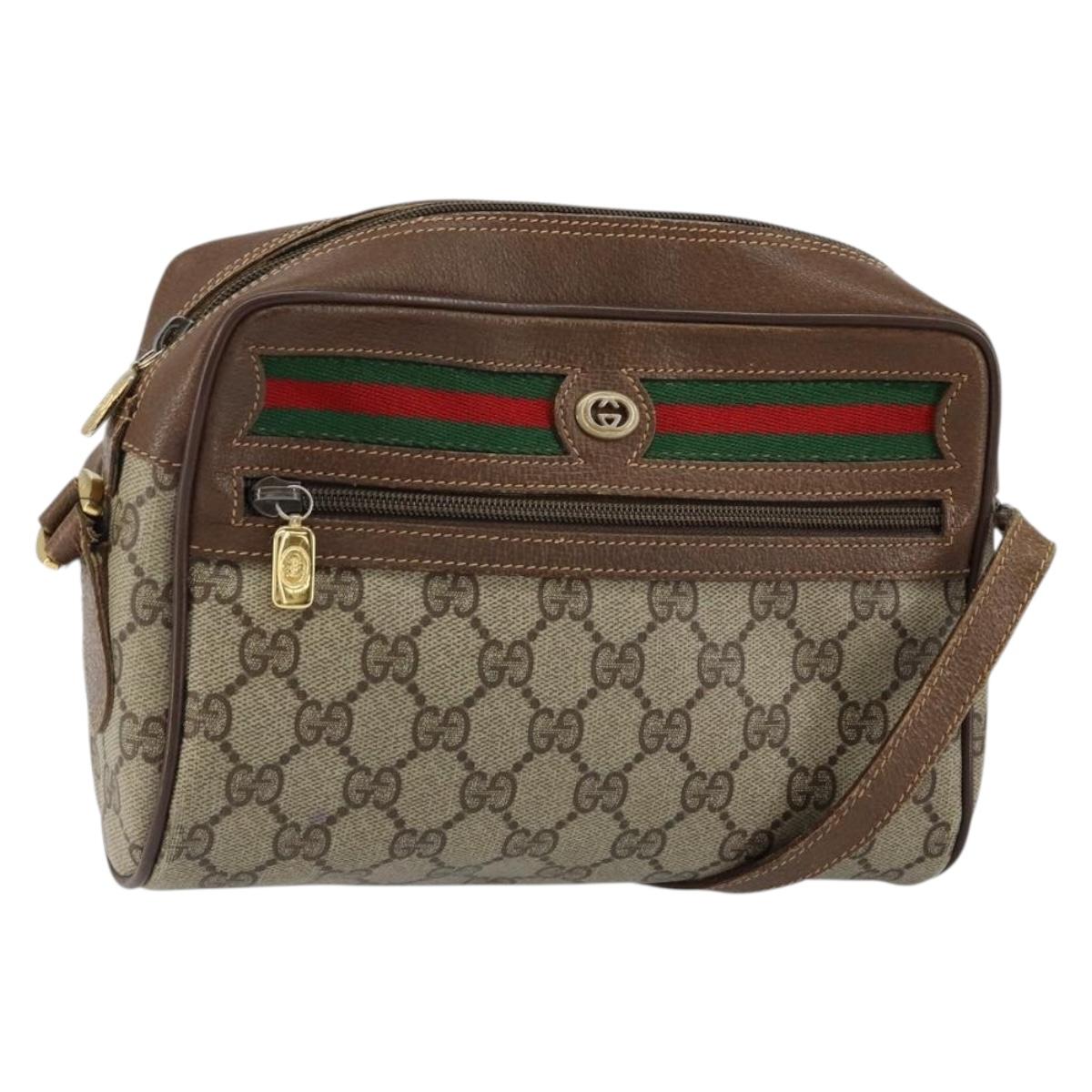 GUCCI GG Supreme Web Sherry Line Bag PVC Beige Red 56 02 087 Auth 151921