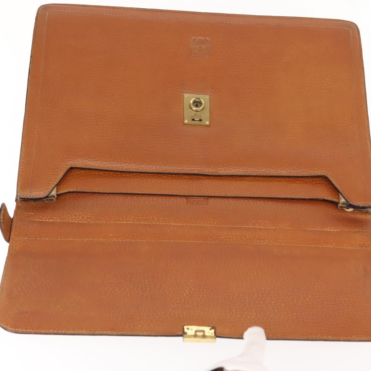 LOEWE Anagram Business Bag Leather Brown Gold Auth 151923