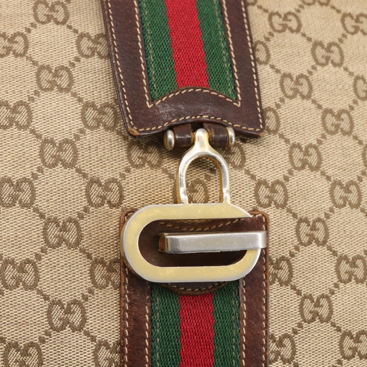 GUCCI GG Supreme Web Sherry Line Shoulder Bag PVC Beige Gold Auth 151924