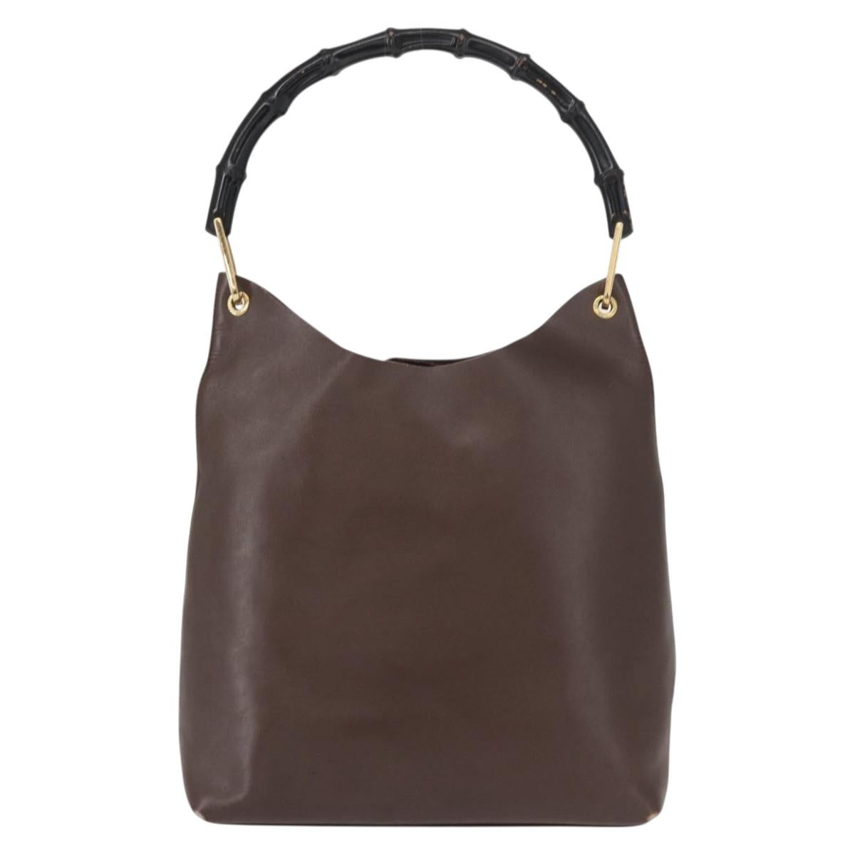 GUCCI Bamboo Shoulder Bag Leather Brown Gold 001 2058 1881 Auth 151925