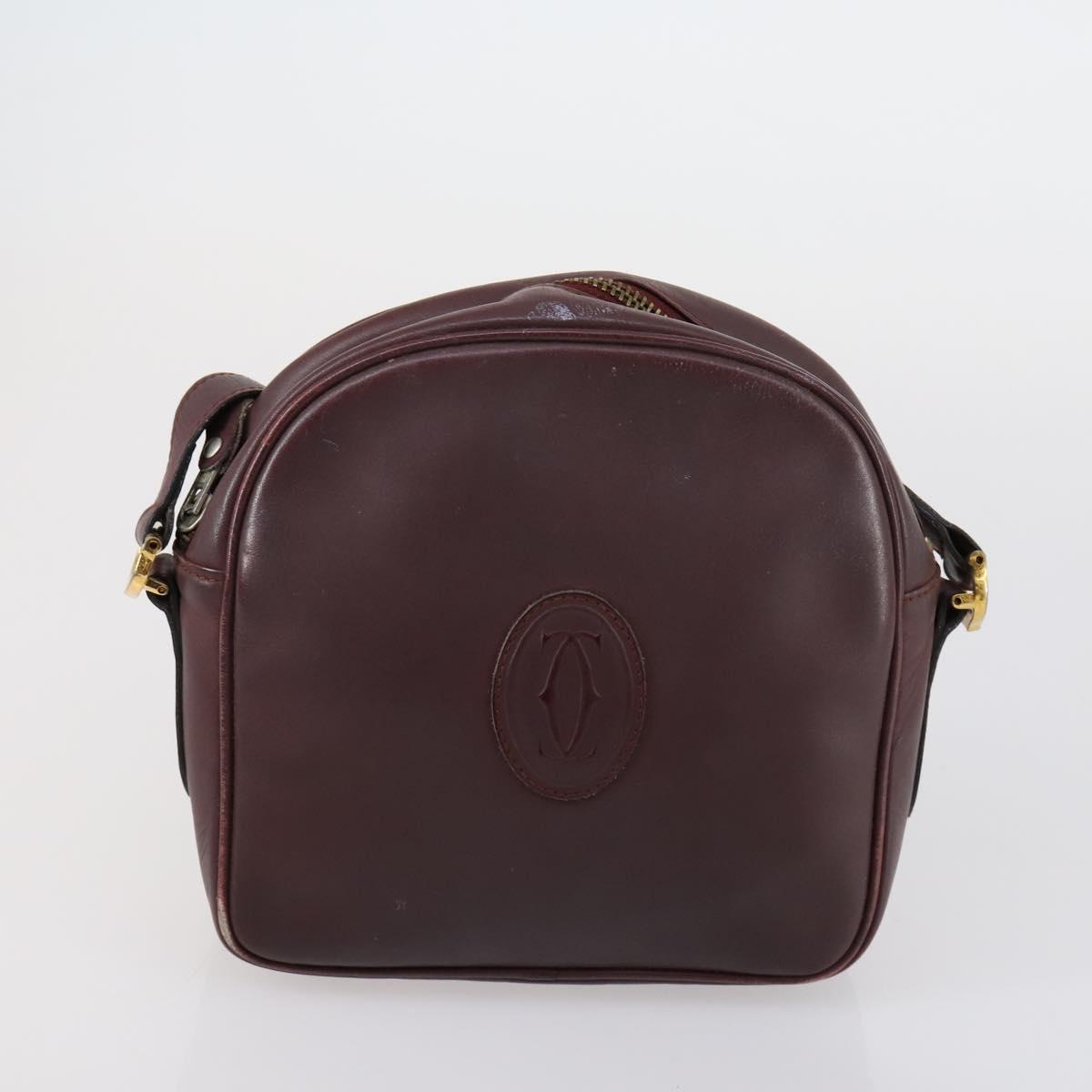 CARTIER Shoulder Bag Leather 3 Set Bordeaux Auth 151931