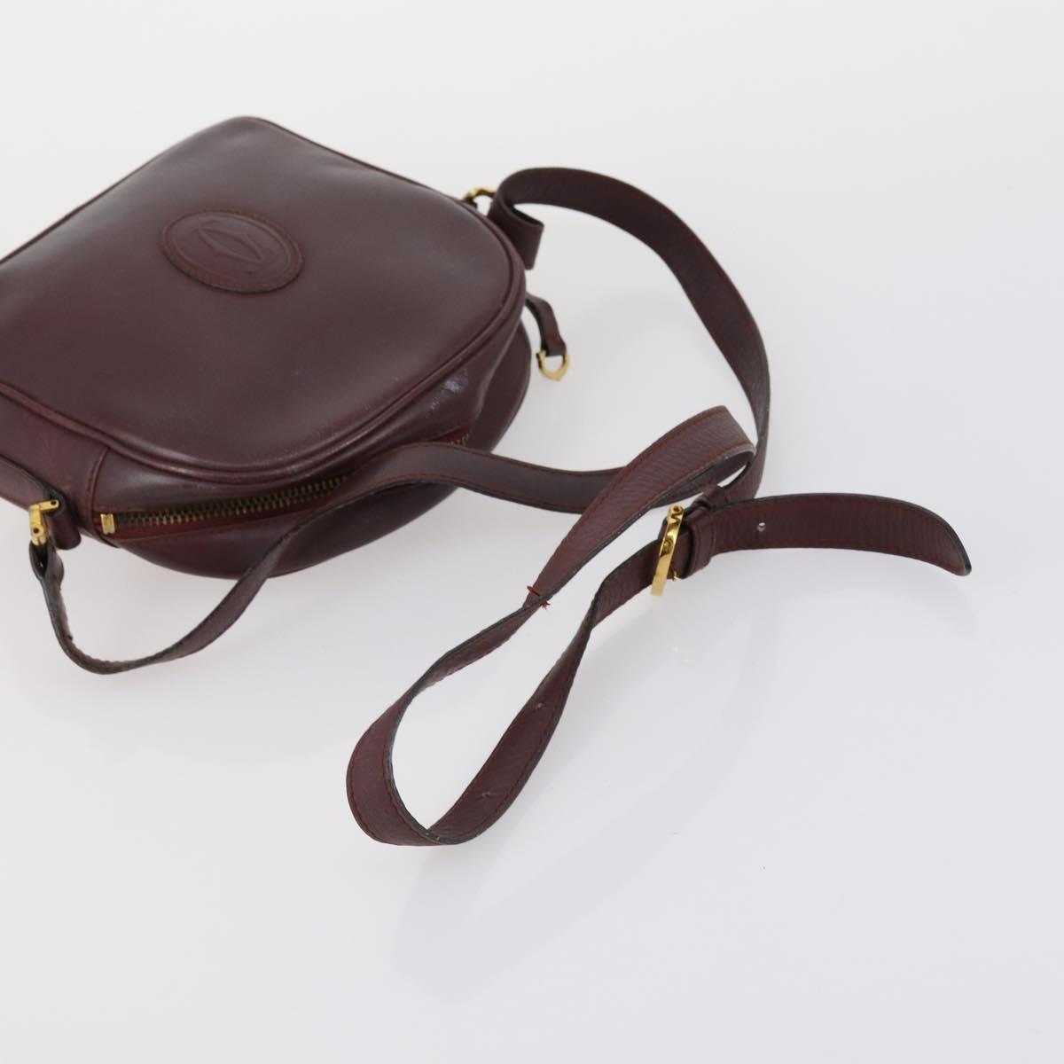 CARTIER Shoulder Bag Leather 3 Set Bordeaux Auth 151931