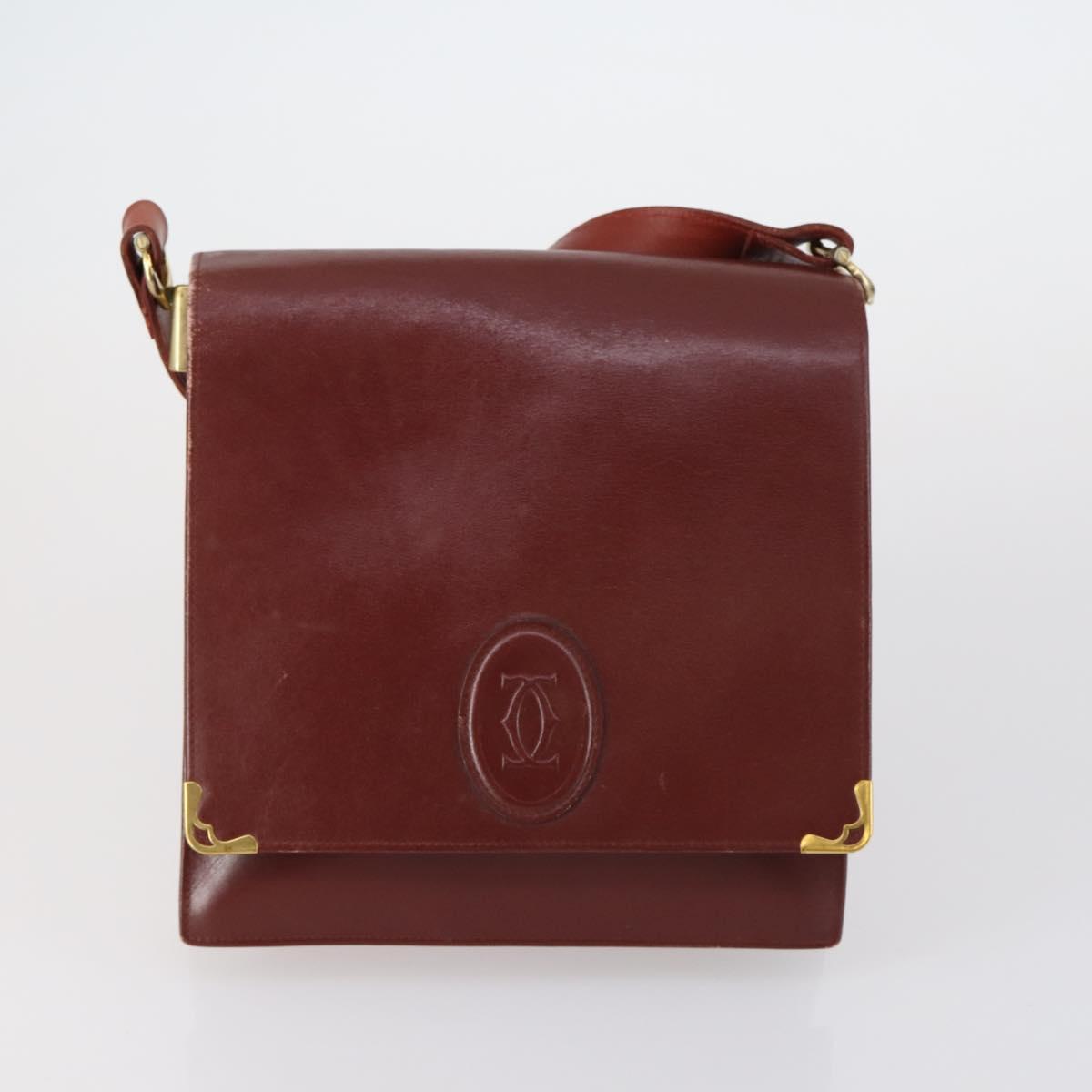 CARTIER Shoulder Bag Leather 3 Set Bordeaux Auth 151931