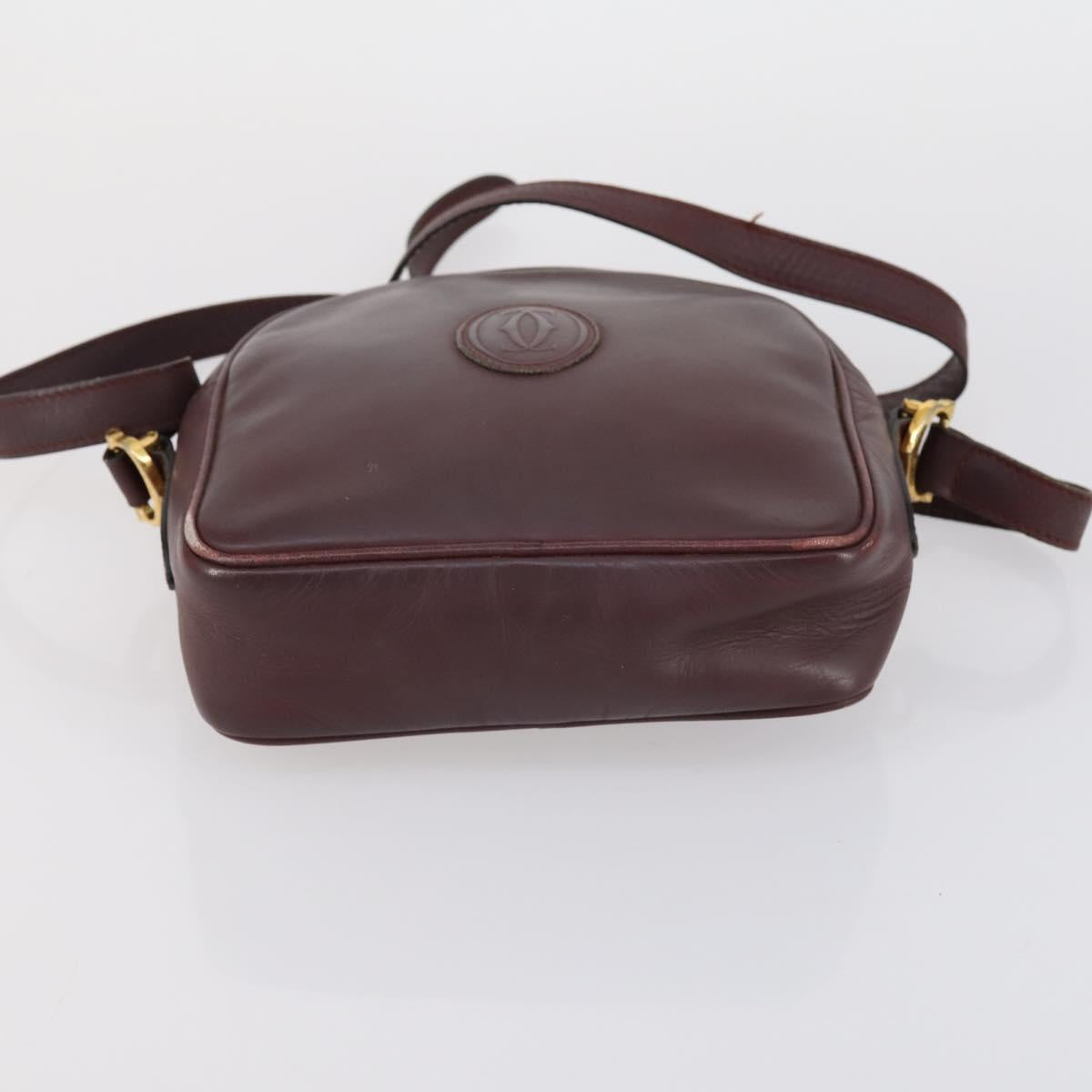 CARTIER Shoulder Bag Leather 3 Set Bordeaux Auth 151931