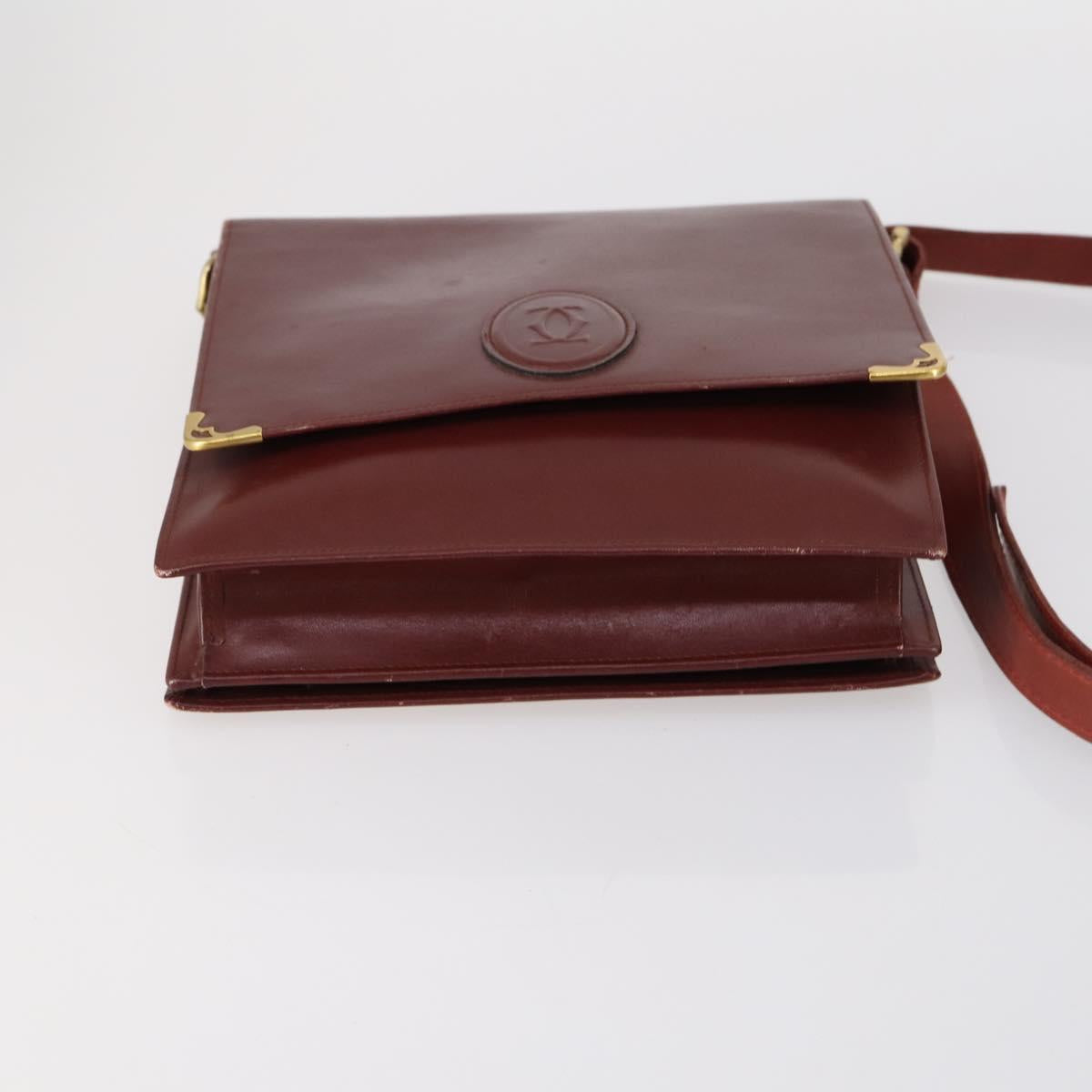 CARTIER Shoulder Bag Leather 3 Set Bordeaux Auth 151931