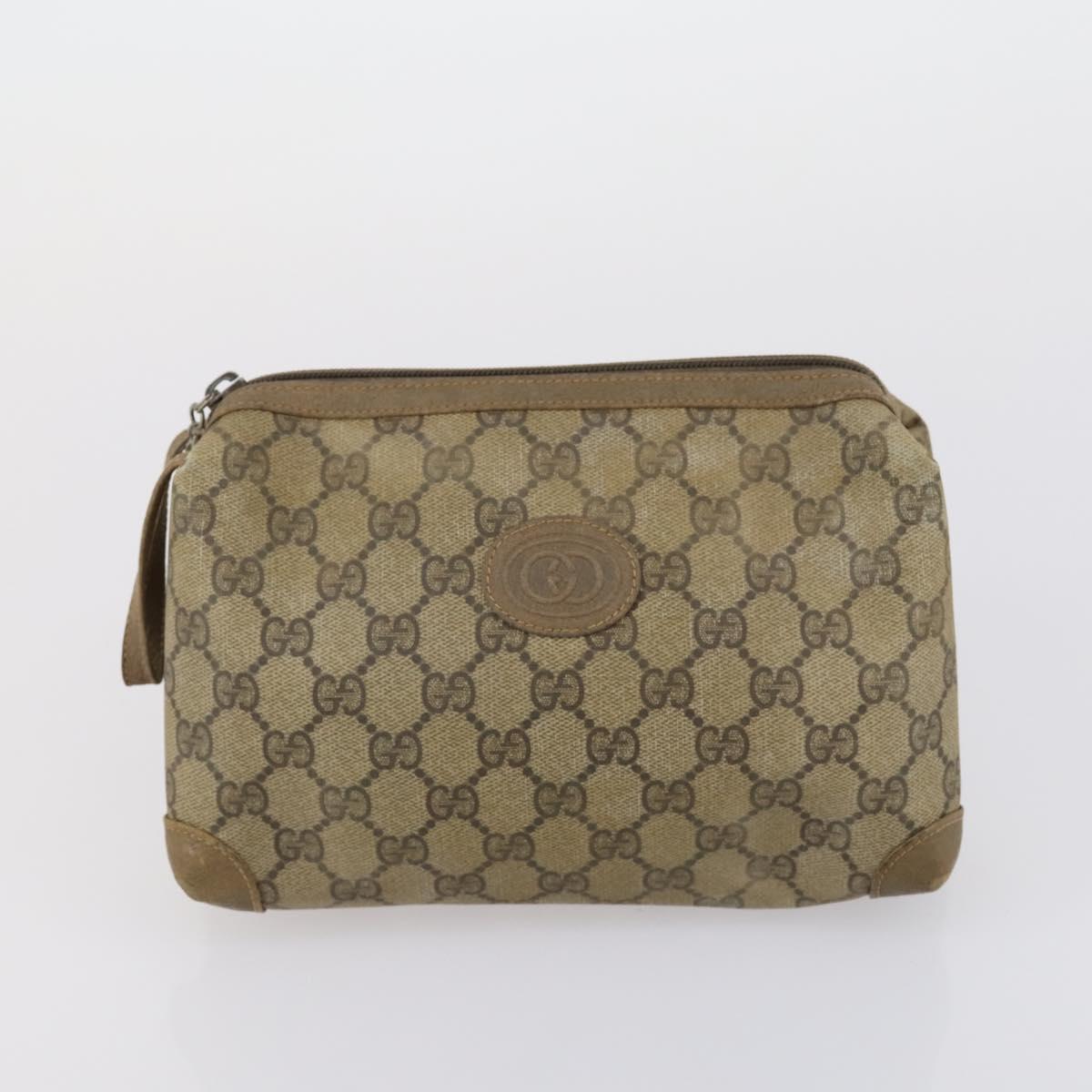 GUCCI GG Supreme Clutch Bag PVC 4 Set Black Beige Auth 151934