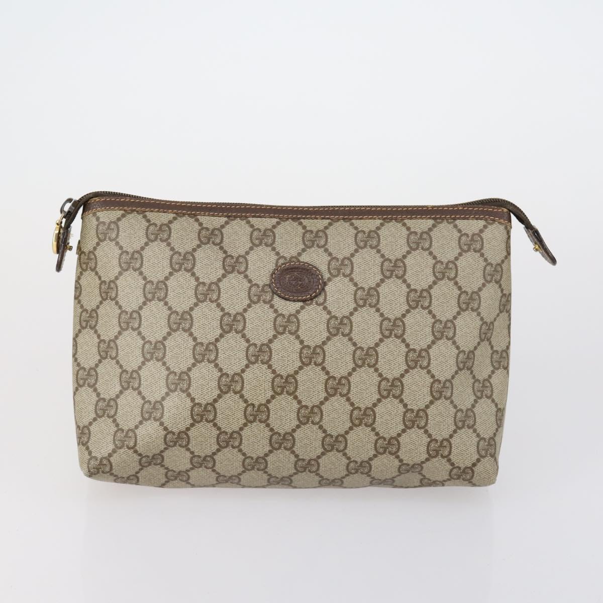GUCCI GG Supreme Clutch Bag PVC 4 Set Black Beige Auth 151934