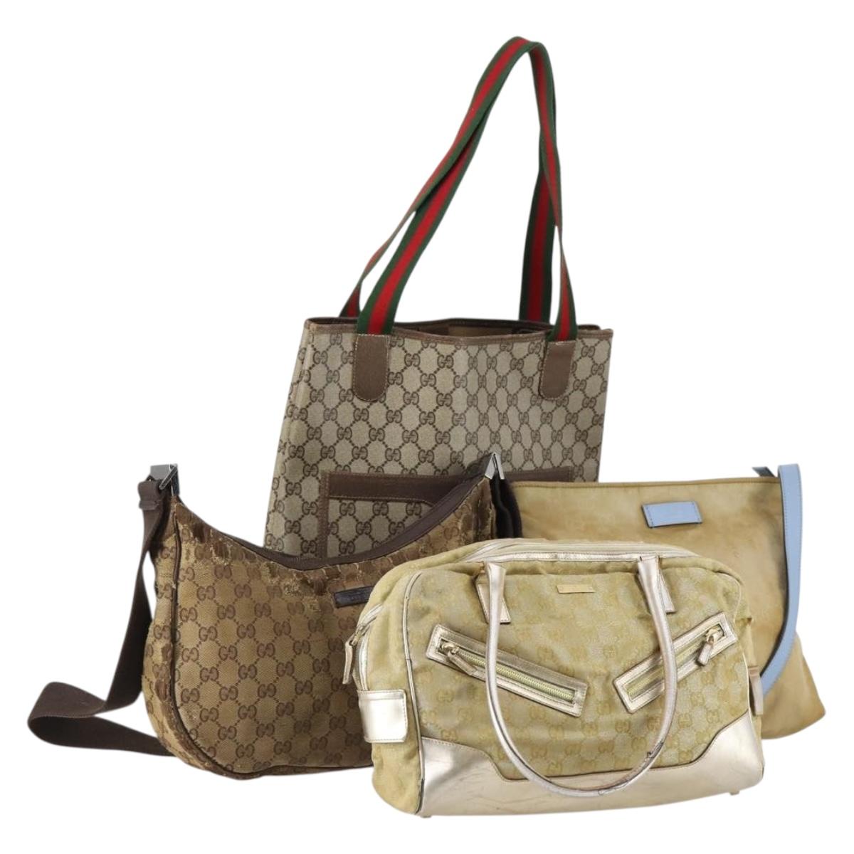 GUCCI GG Canvas Web Sherry Line Shoulder Bag PVC 4 Set Beige Red Auth 151936