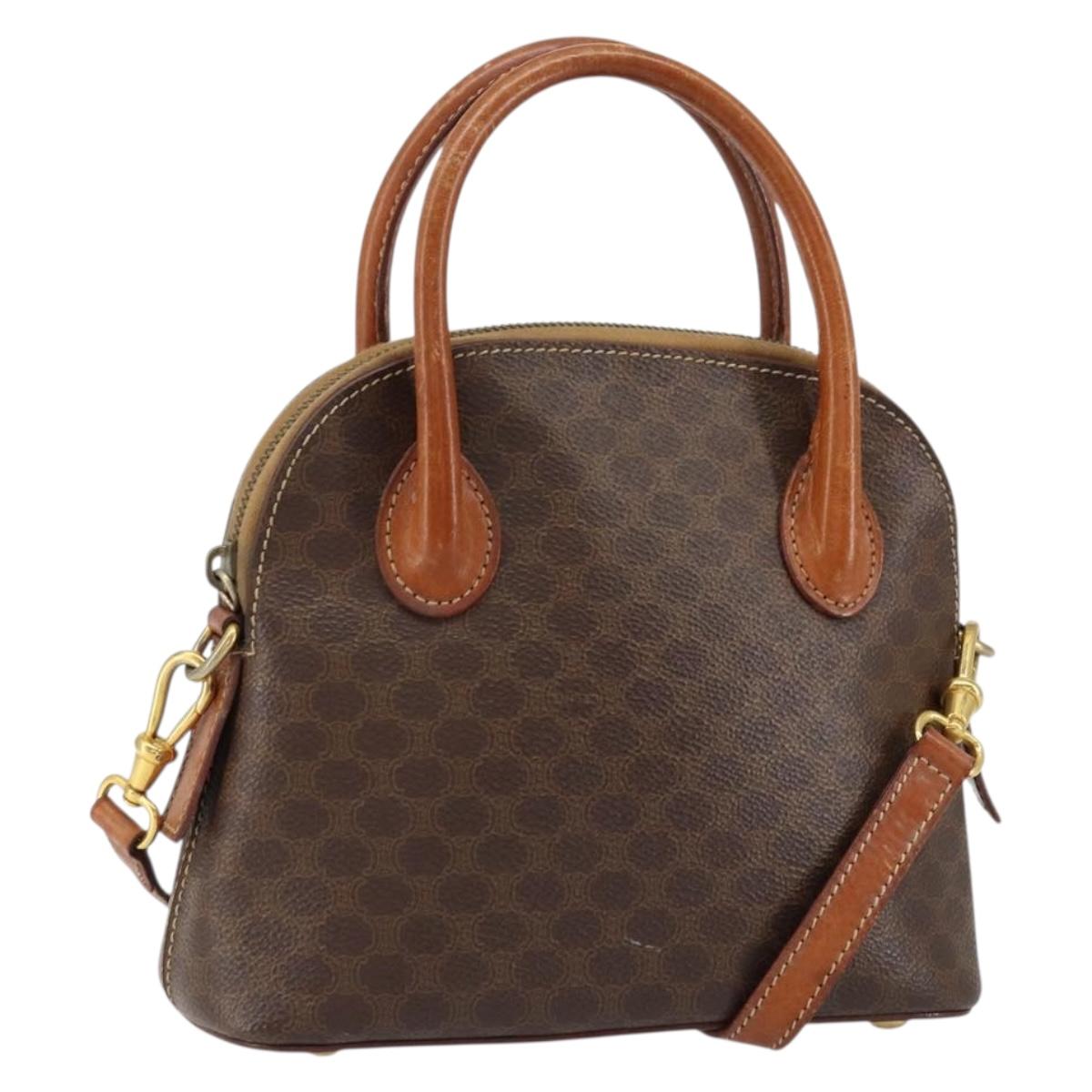 CELINE Macadam Canvas Hand Bag PVC 2way Brown Gold Auth 151939