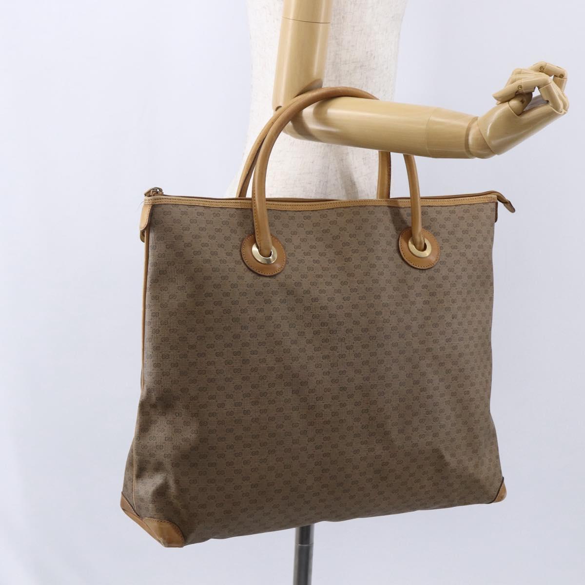 GUCCI Micro GG Supreme Tote Bag PVC Beige Gold 02 39 4868 Auth 151946