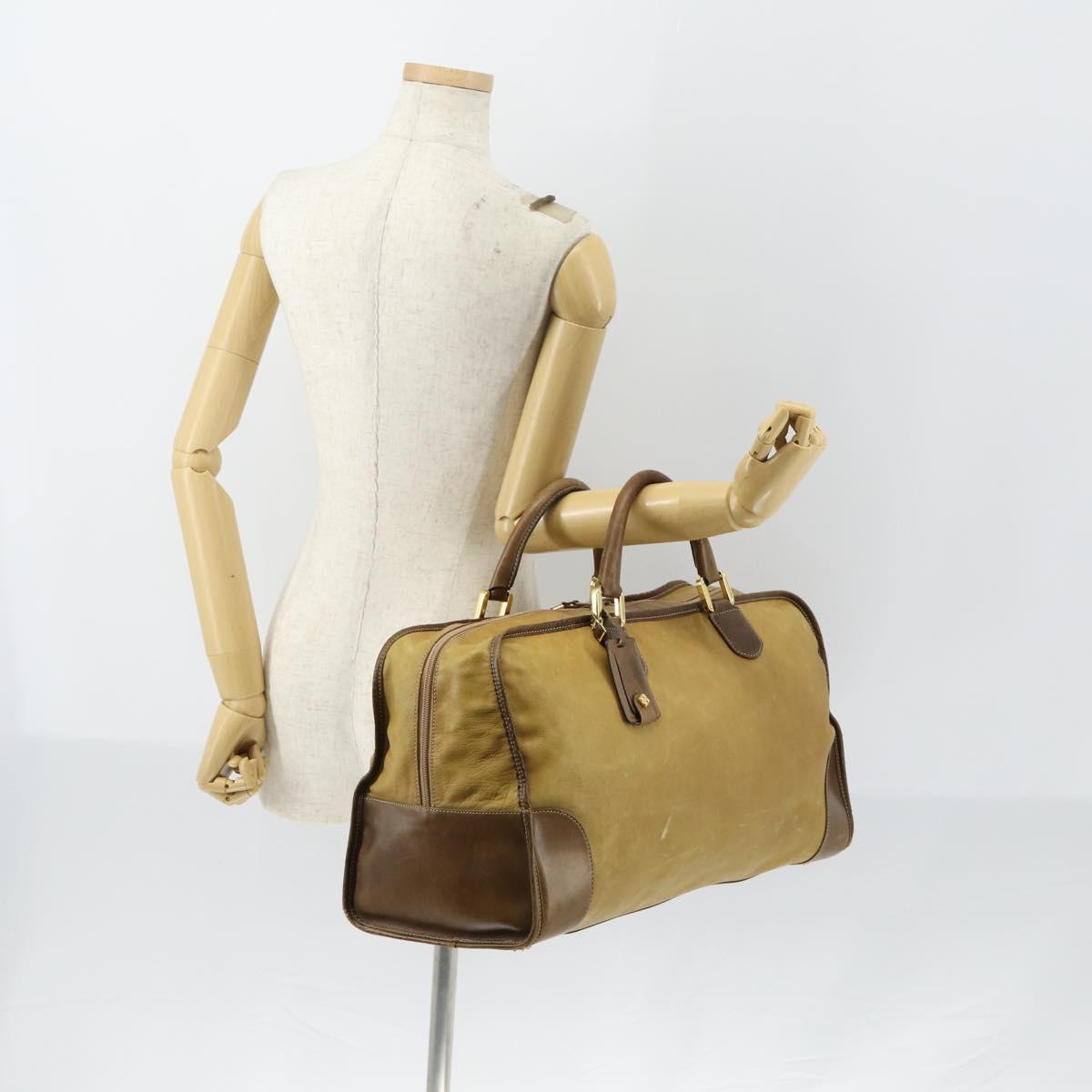 LOEWE Anagram Amazonas Hand Bag Leather Beige Gold Auth 151947