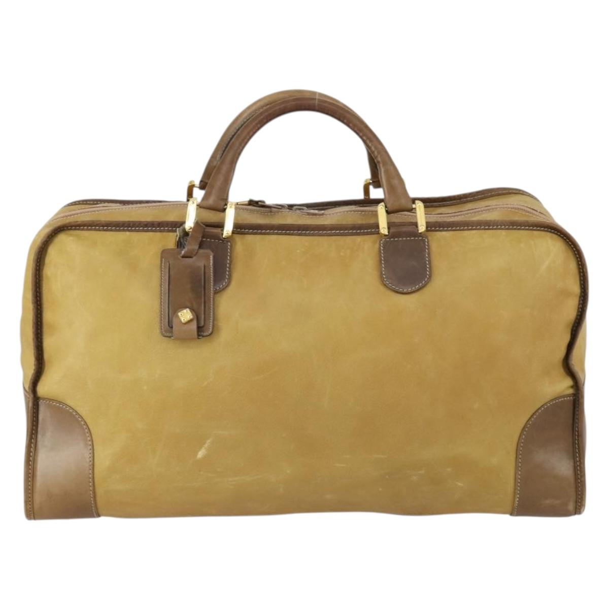 LOEWE Anagram Amazonas Hand Bag Suede Leather Beige Gold Auth 151947