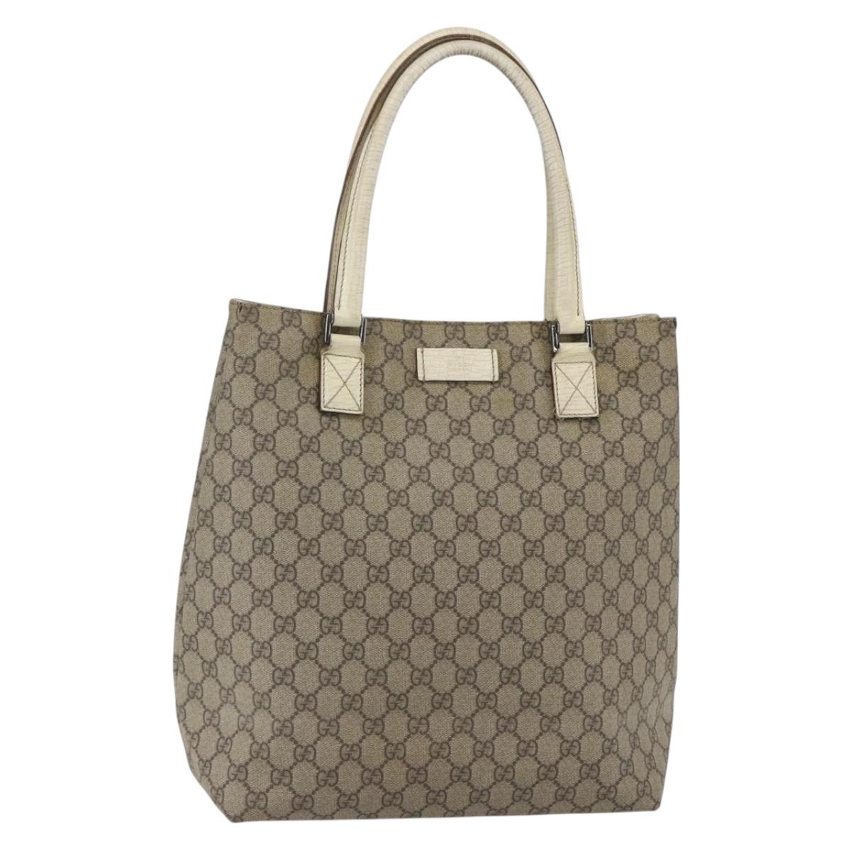 GUCCI GG Supreme Tote Bag PVC Beige Silver 131220 Auth 151948