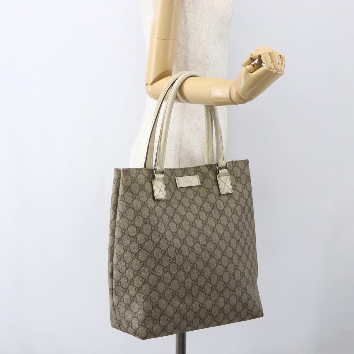 GUCCI GG Supreme Tote Bag PVC Beige Silver 131220 Auth 151948