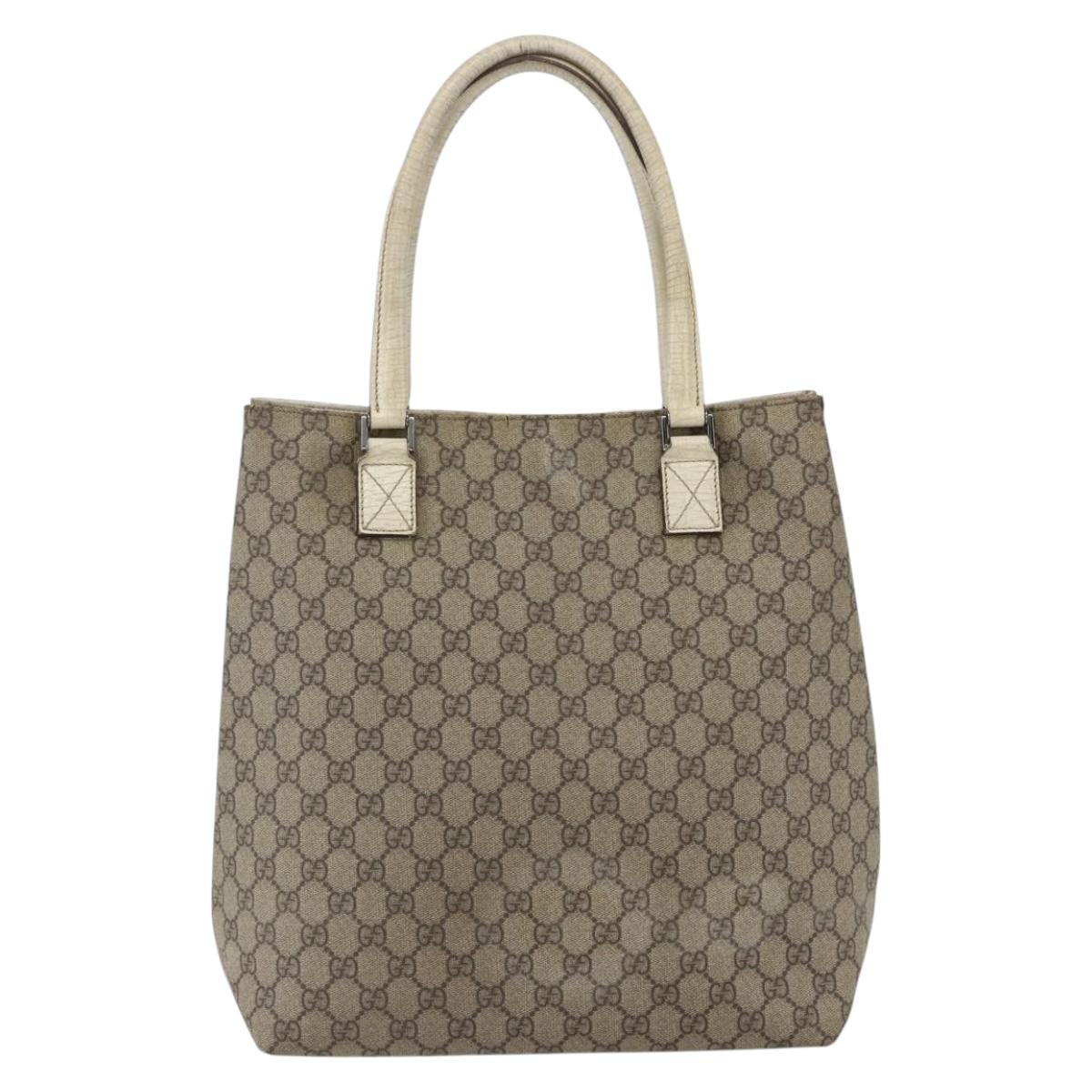 GUCCI GG Supreme Tote Bag PVC Beige Silver 131220 Auth 151948